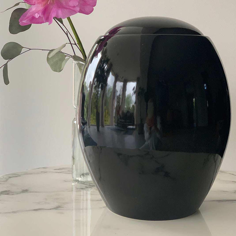 Pure Black Modern Adult Cremation Urn for Ashes