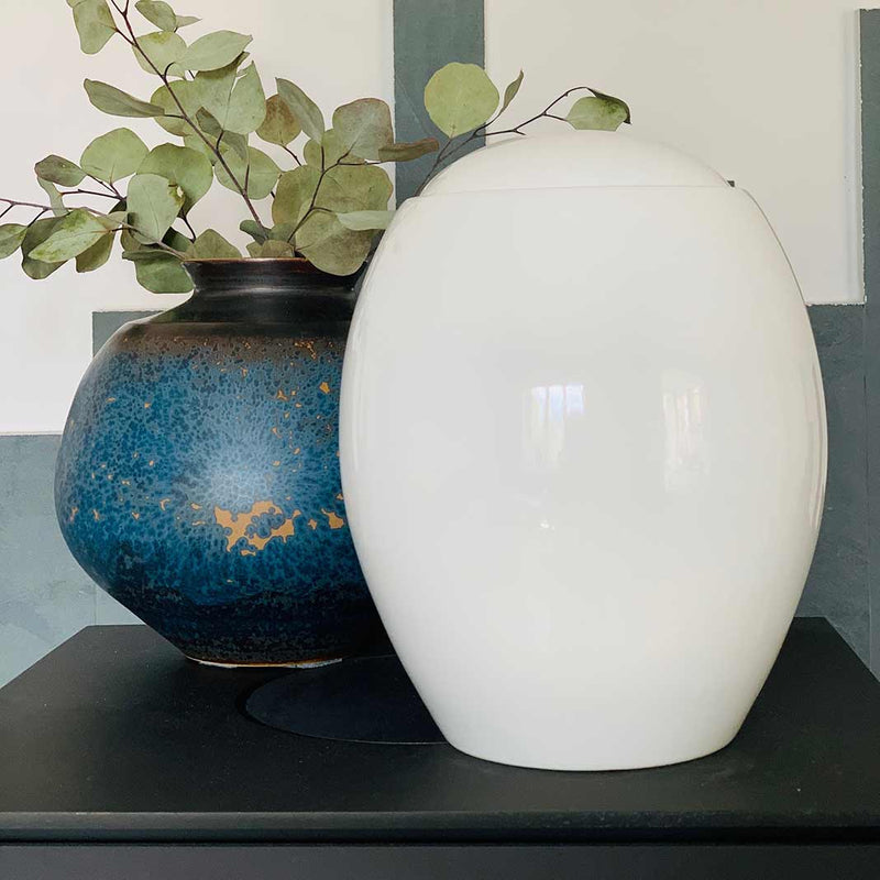 Pure White Modern Adult Cremation Urn for Ashes