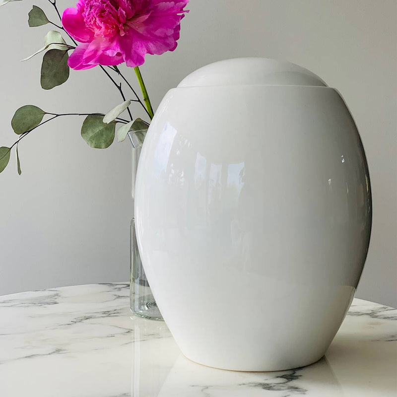 Pure White Modern Adult Cremation Urn for Ashes