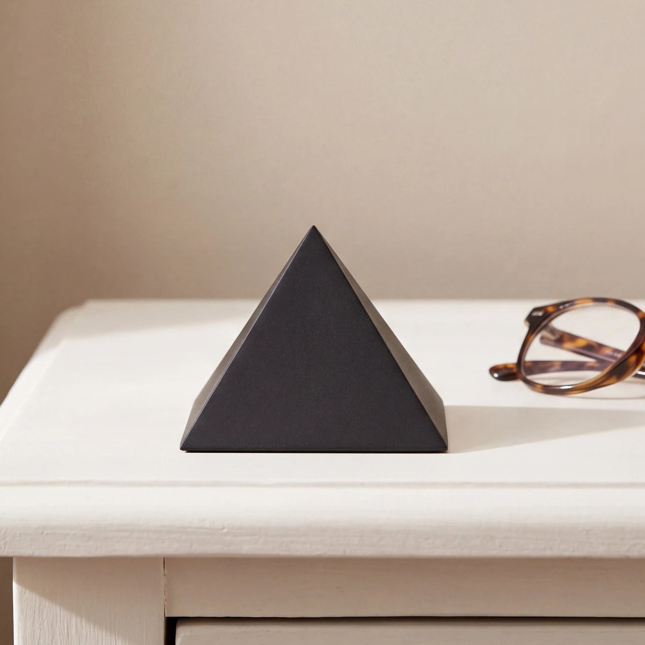 Pyramid-Extra-Small-Urn-for-Ashes-in-Matte-Black-Stainless-Steel-keepsake_bedside_glasses