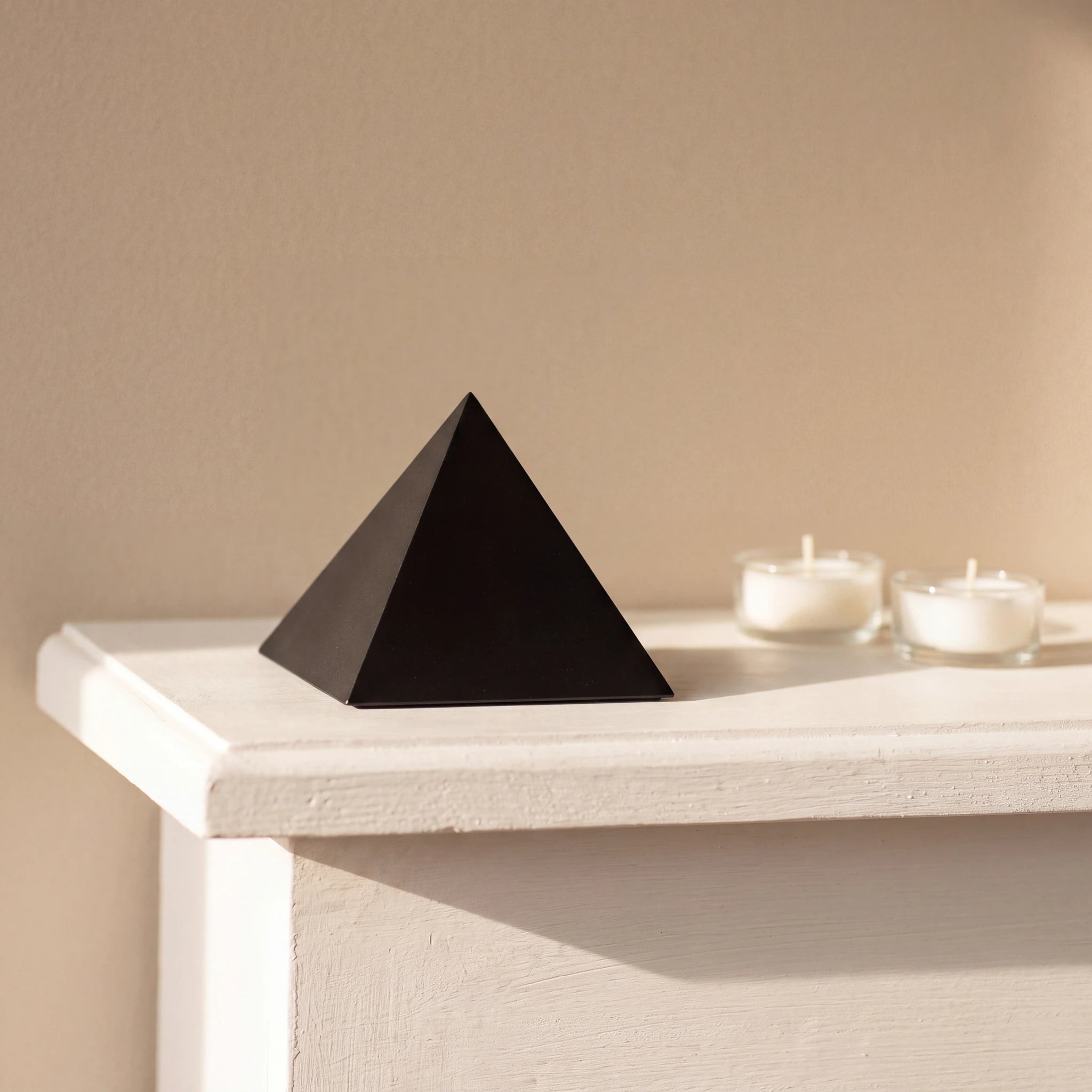 Pyramid-Extra-Small-Urn-for-Ashes-in-Matte-Black-Stainless-Steel-keepsake_tealight_pair