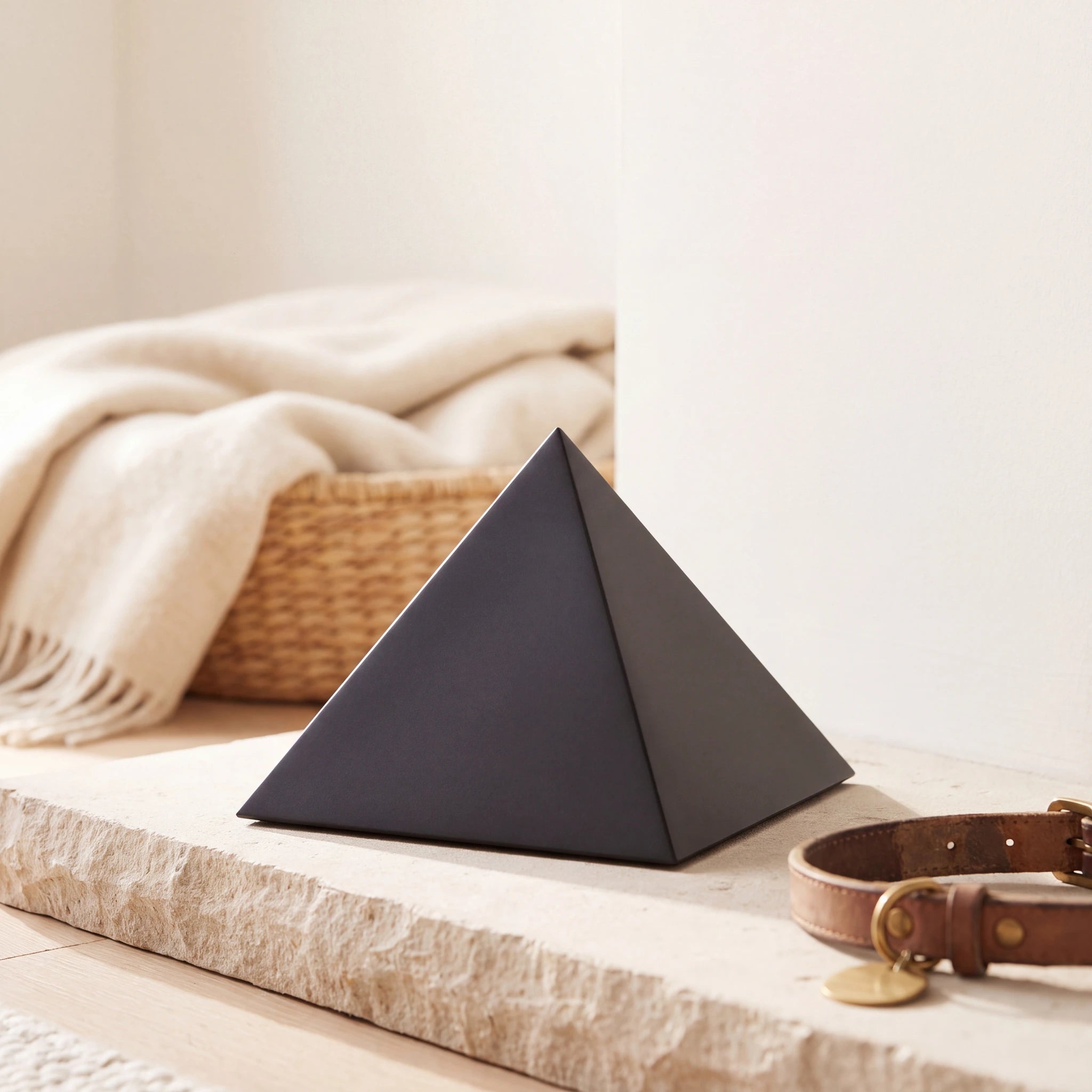 Pyramid-Pet-Urn-for-Ashes-in-Matte-Black-Stainless-Steel-pet_hearth_basket
