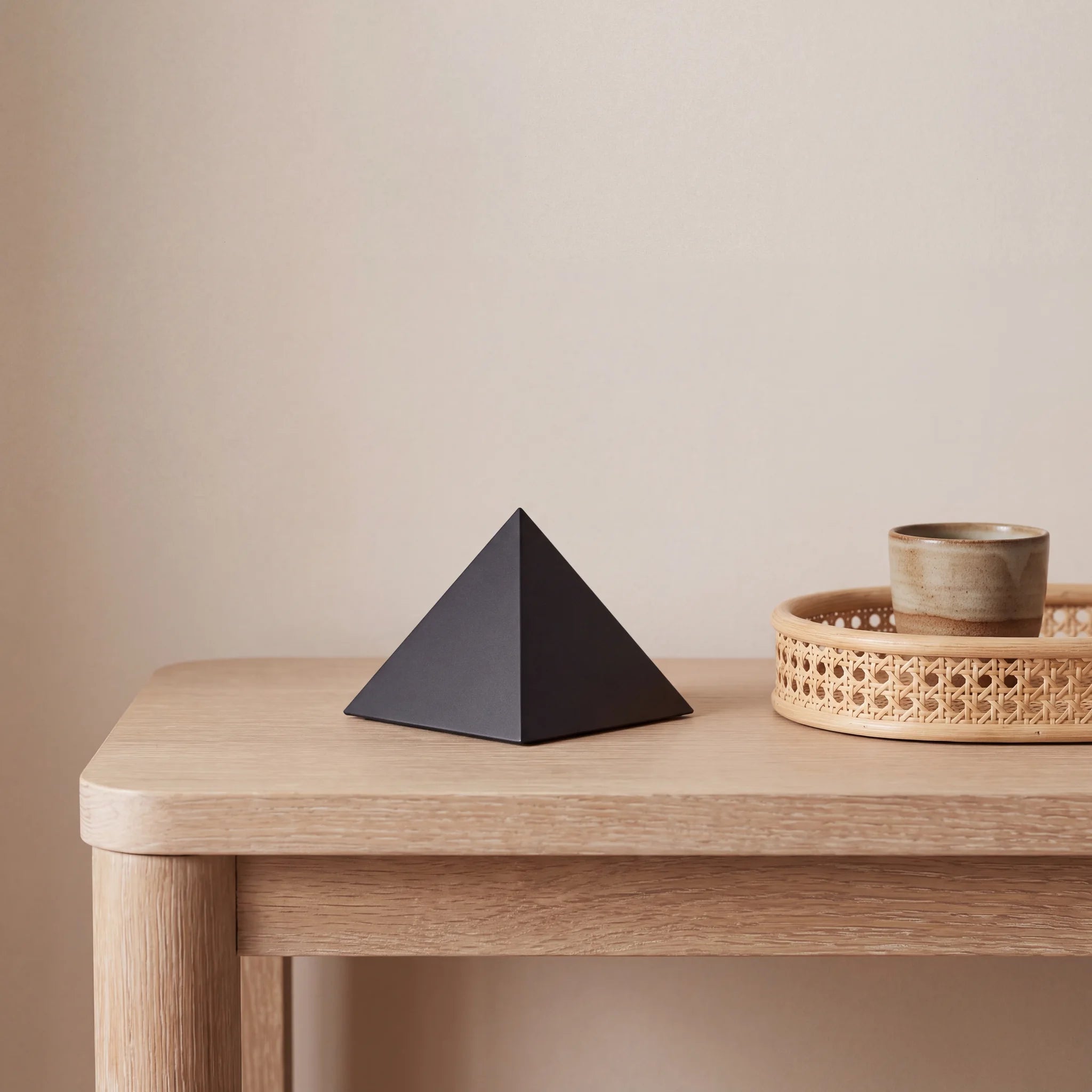 Pyramid-Small-Urn-for-Ashes-in-Matte-Black-Stainless-Steel-Cane-Tray