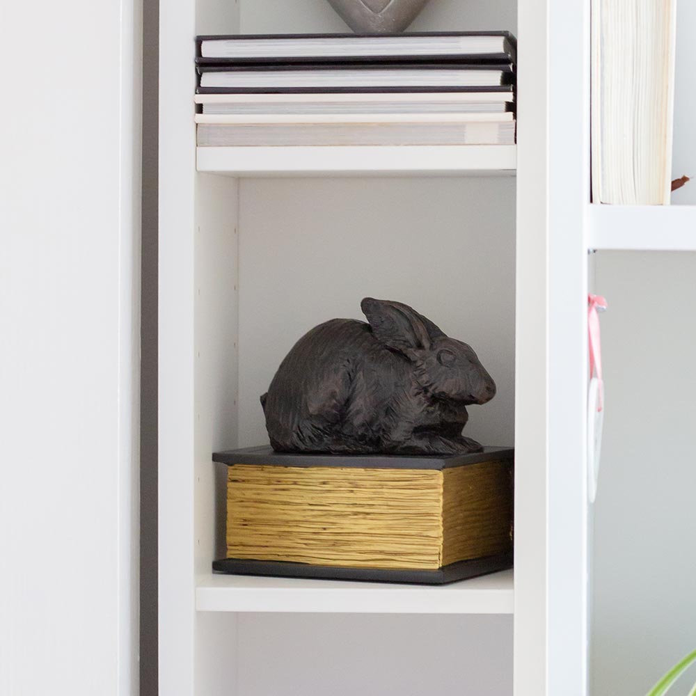 Rabbit on Boock Urn for Ashes in Book Shelf