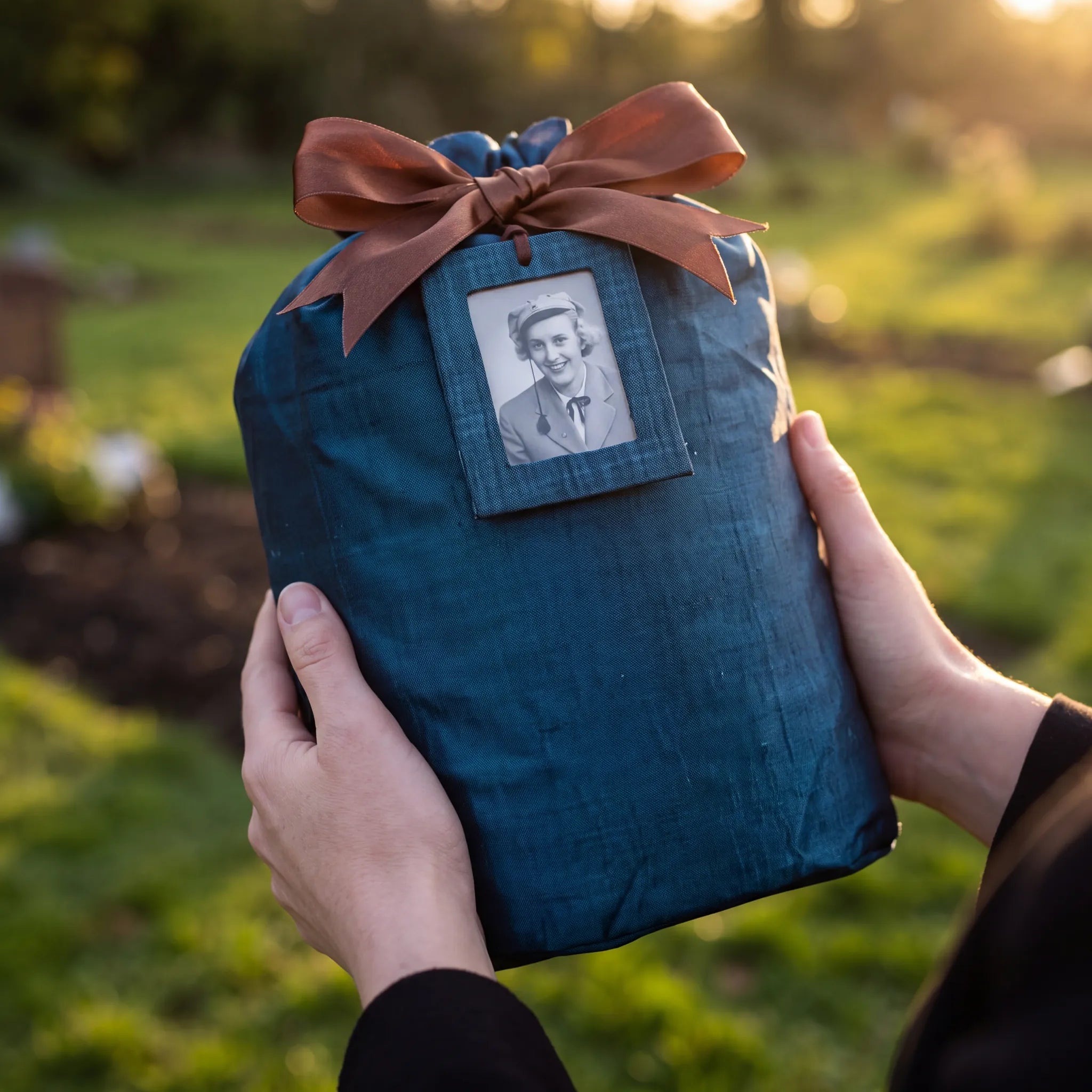 Reflect Earthurn Biodegradable Urn for Ashes with Blue Silk Bag - Extra Large
