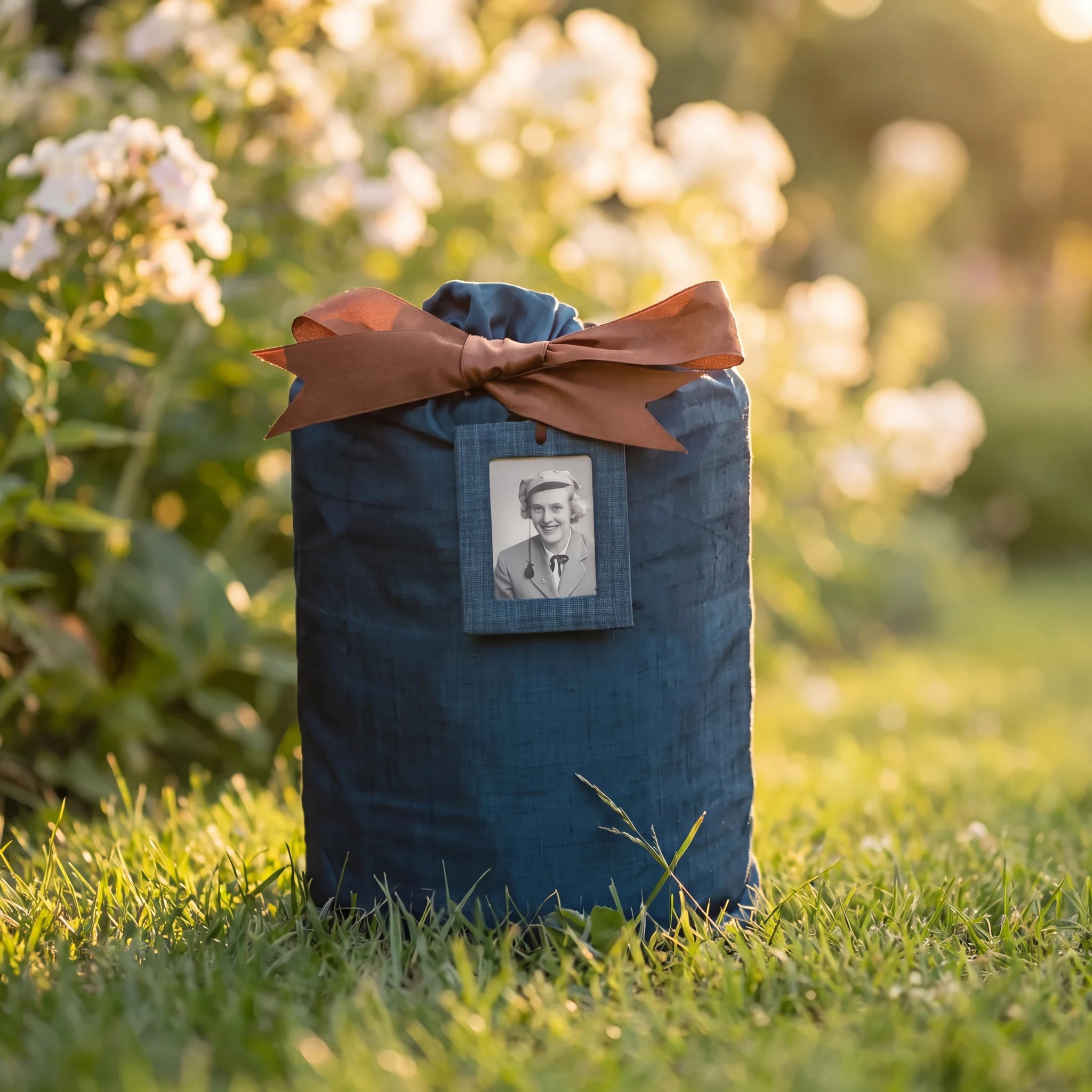 Reflect Earthurn Biodegradable Urn for Ashes with Blue Silk Bag - Extra Large