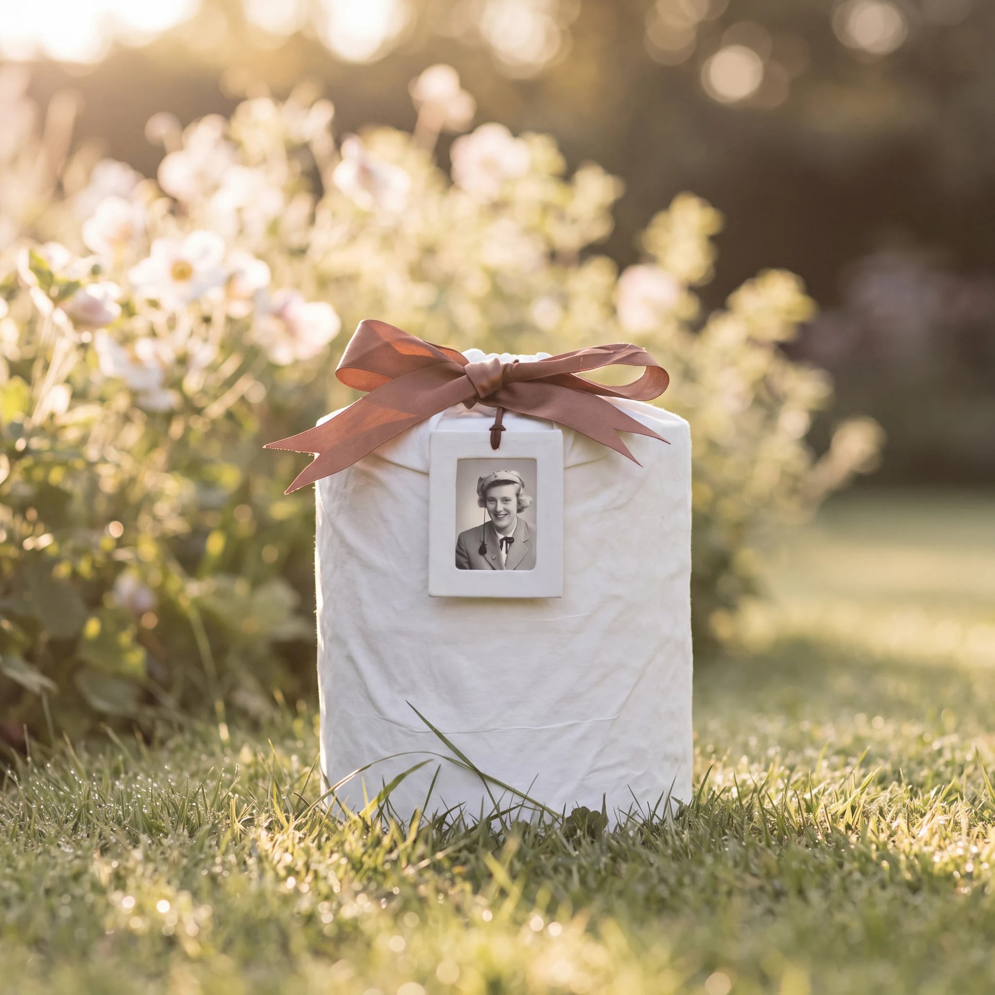 Reflect Earthurn Biodegradable Urn for Ashes with White Silk Bag - Extra Large