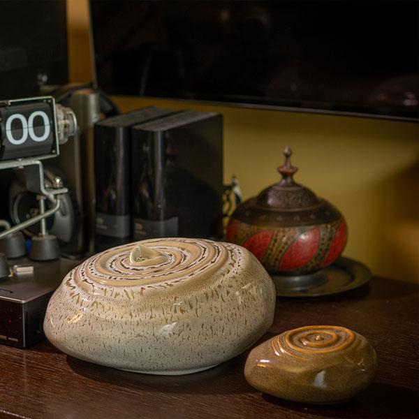 Ripples Ashes Keepsake Urn Range on Side Brown