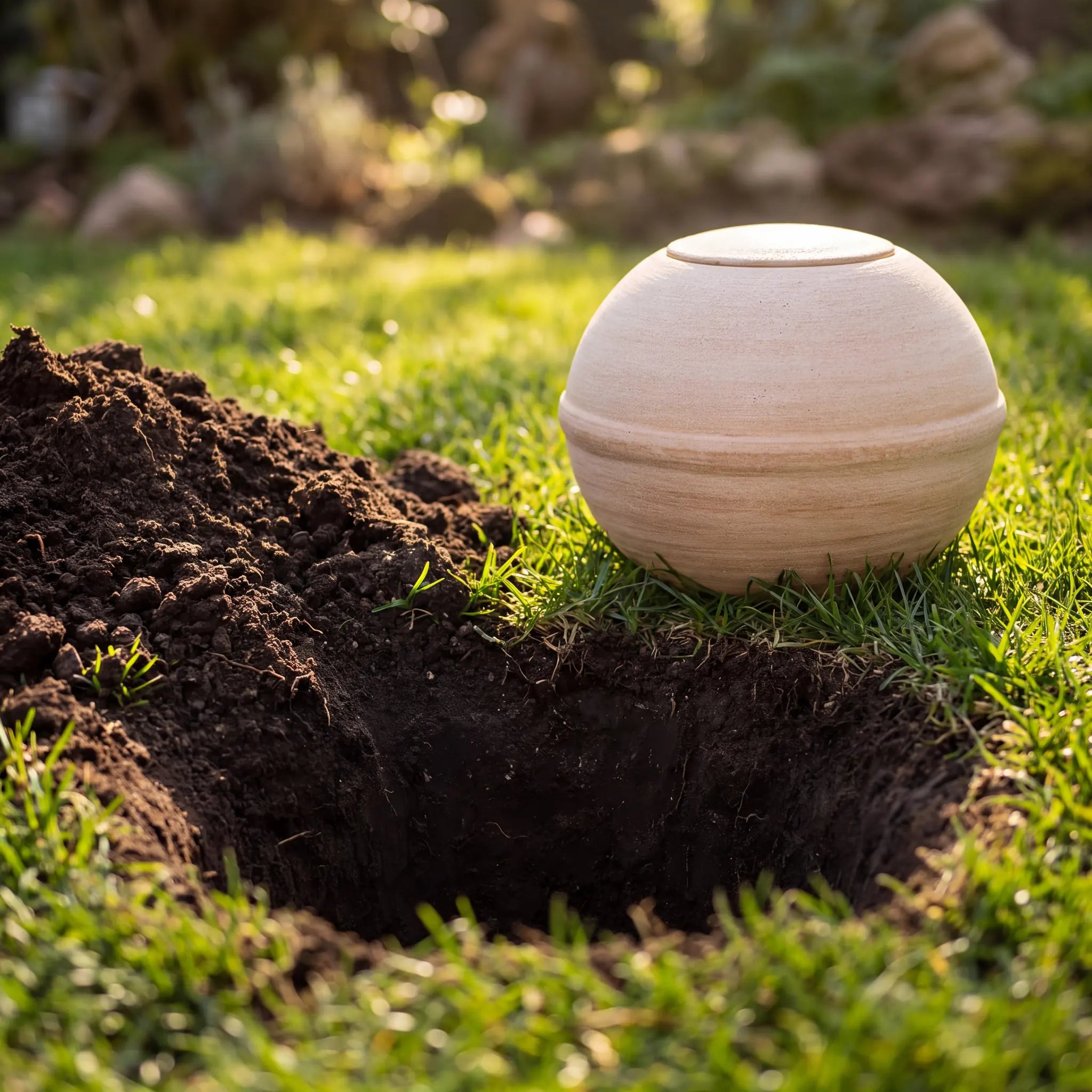 Round Adult Biodegradable Urn for Ashes in Sand