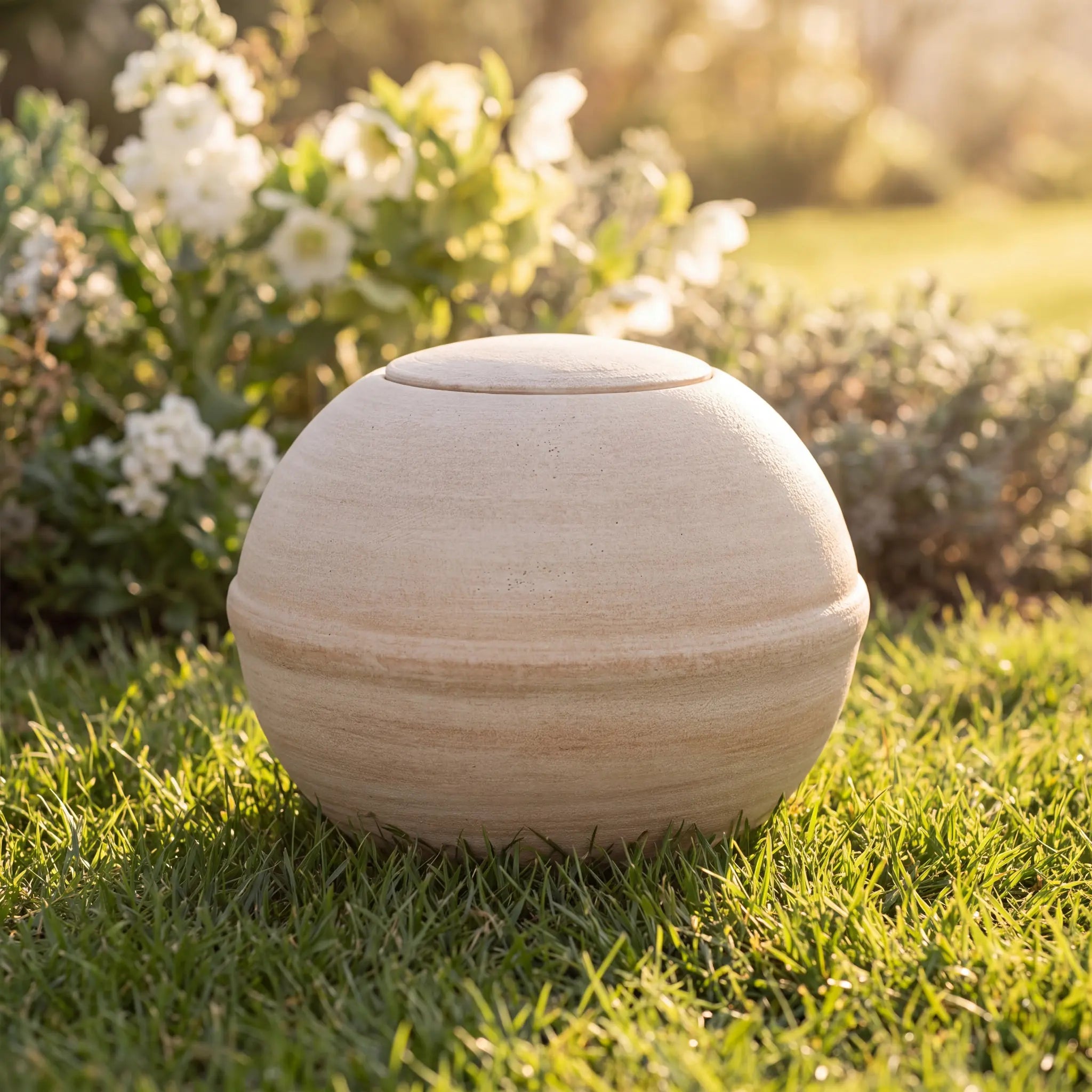 Round Adult Biodegradable Urn for Ashes in Sand