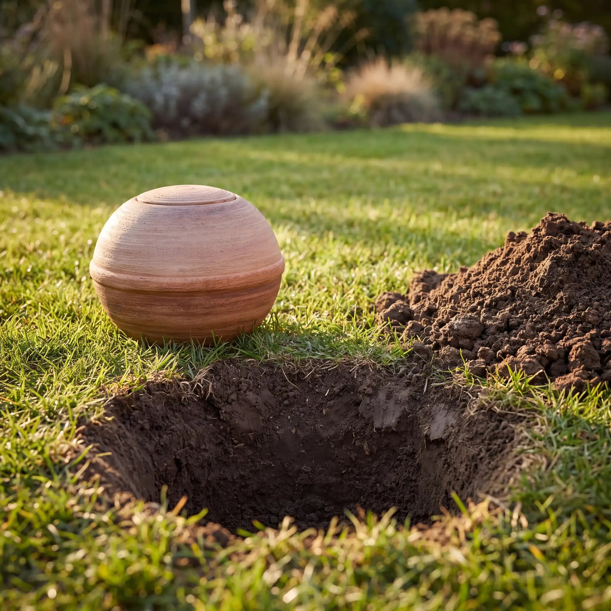 Round Adult Biodegradable Urn for Ashes in Terracotta Earth