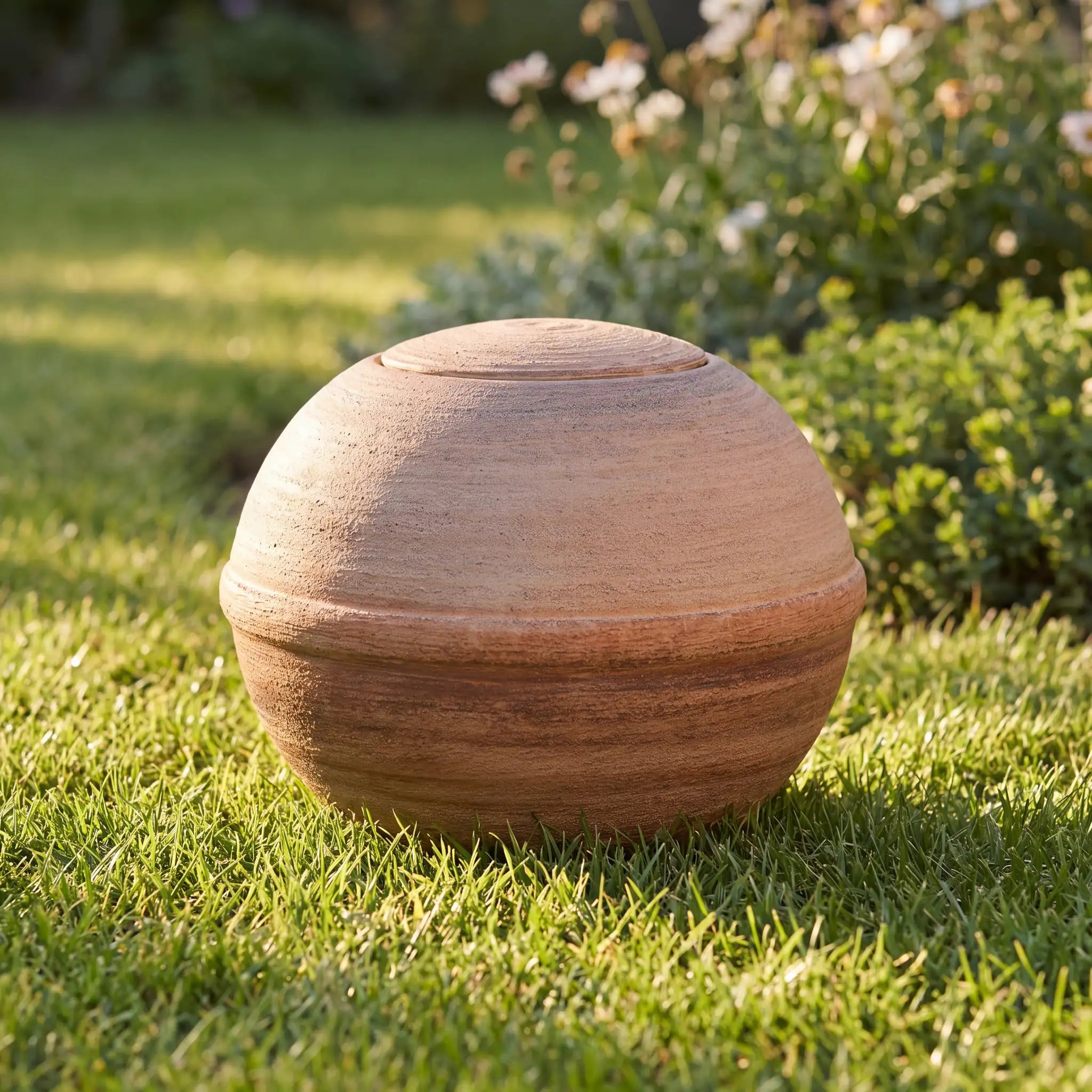 Round Adult Biodegradable Urn for Ashes in Terracotta Earth