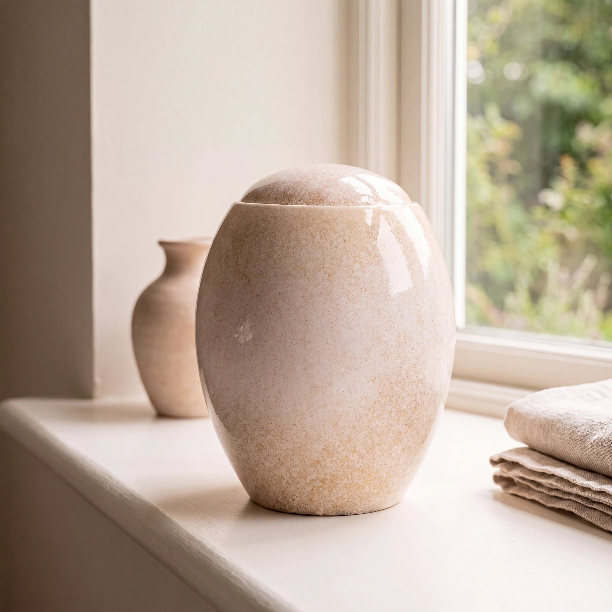 Sandy White Modern Adult Cremation Urn for Ashes