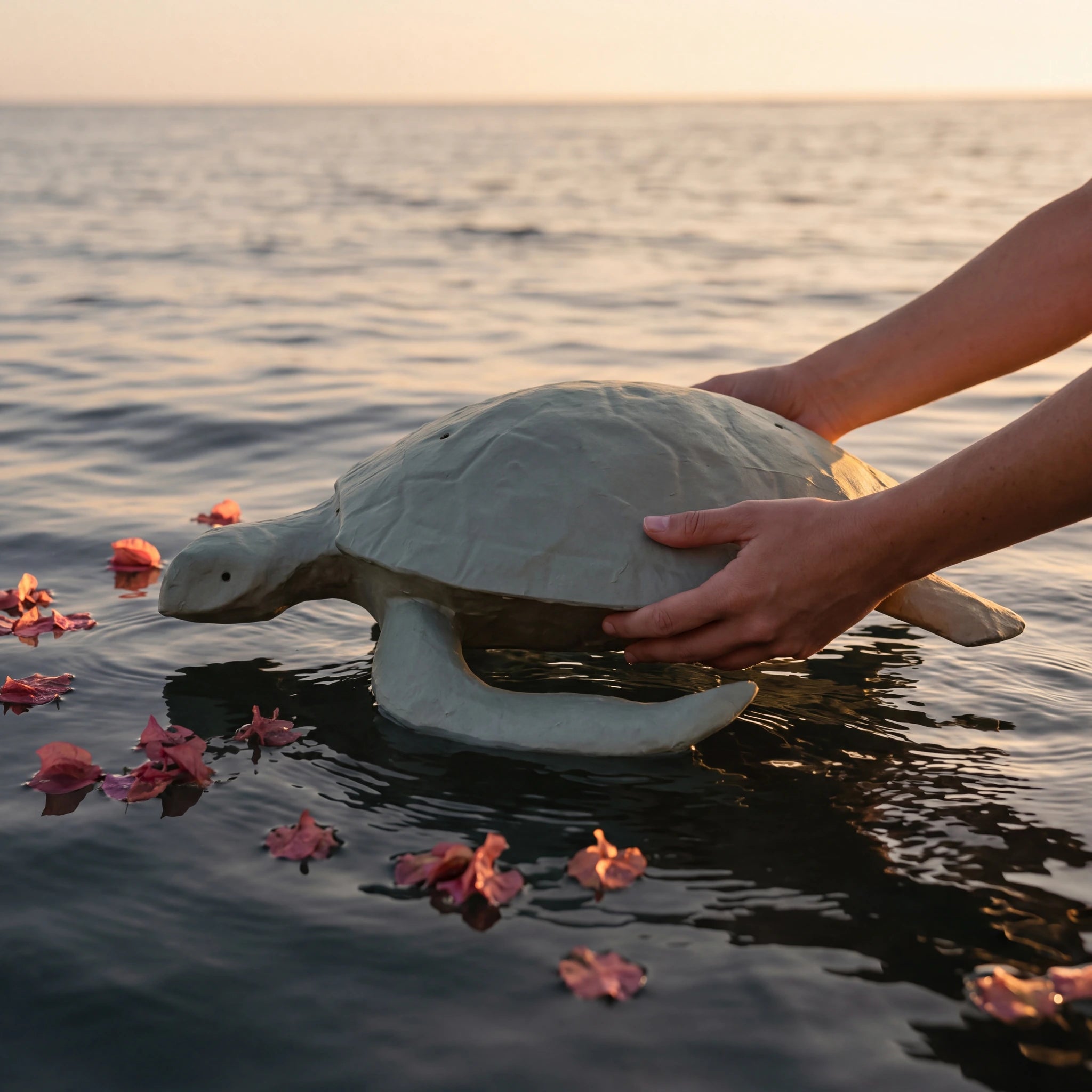 Sea Turtle Biodegradable Water Urn for Ashes in Moss - Adult