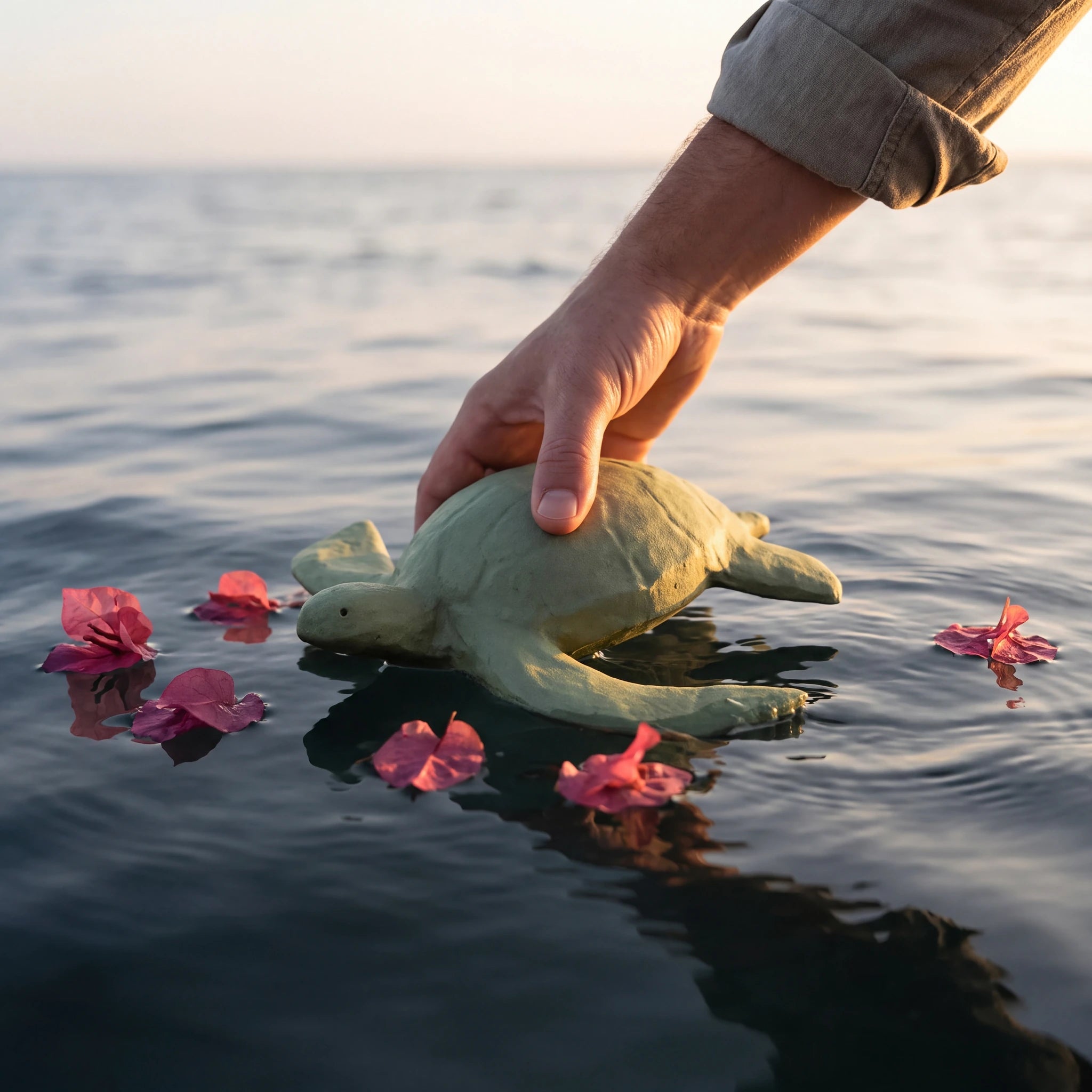 Sea Turtle Biodegradable Water Urn for Ashes in Moss - Mini