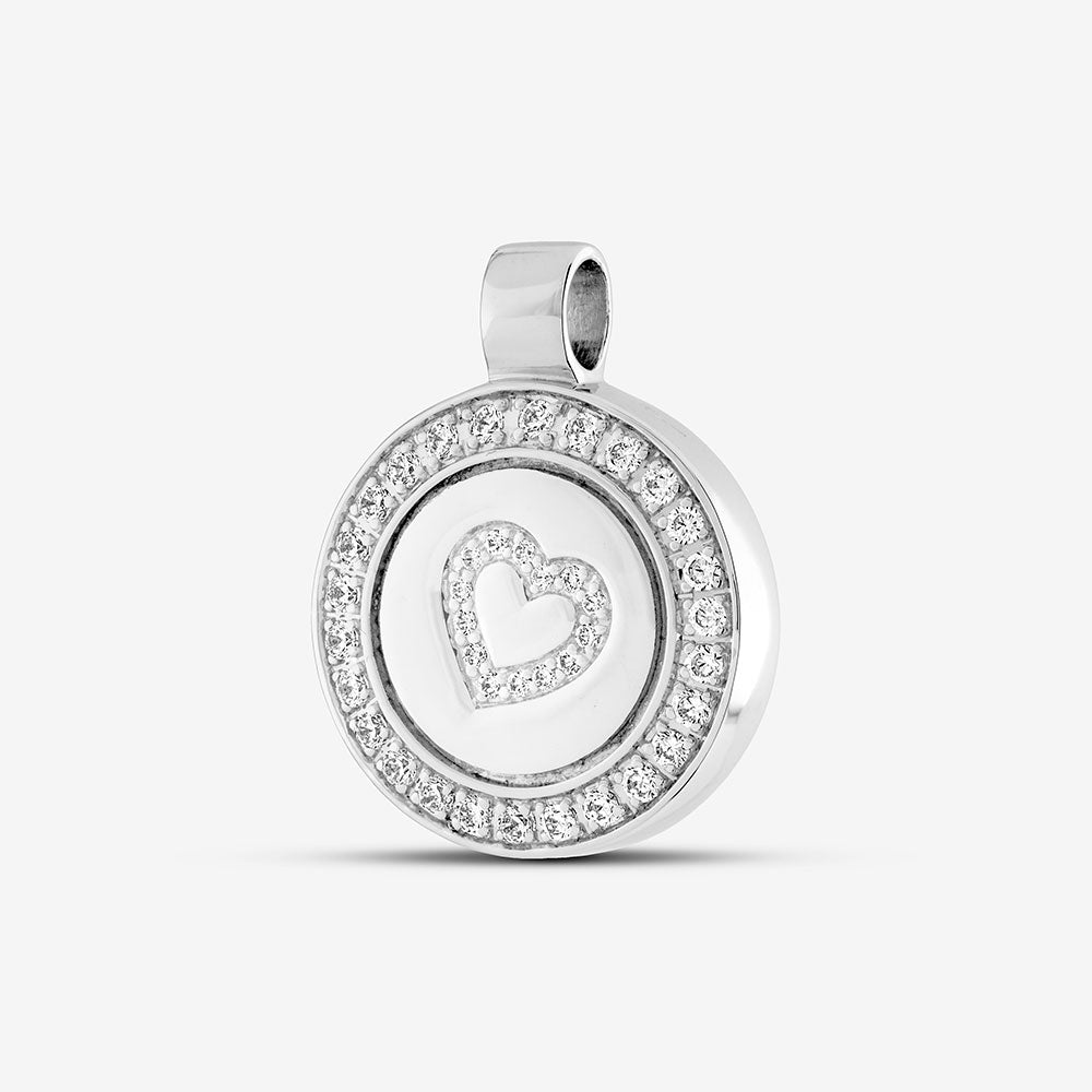 Self fill Circular Heart Crystal Memorial Ashes Pendant in Sterling Silver
