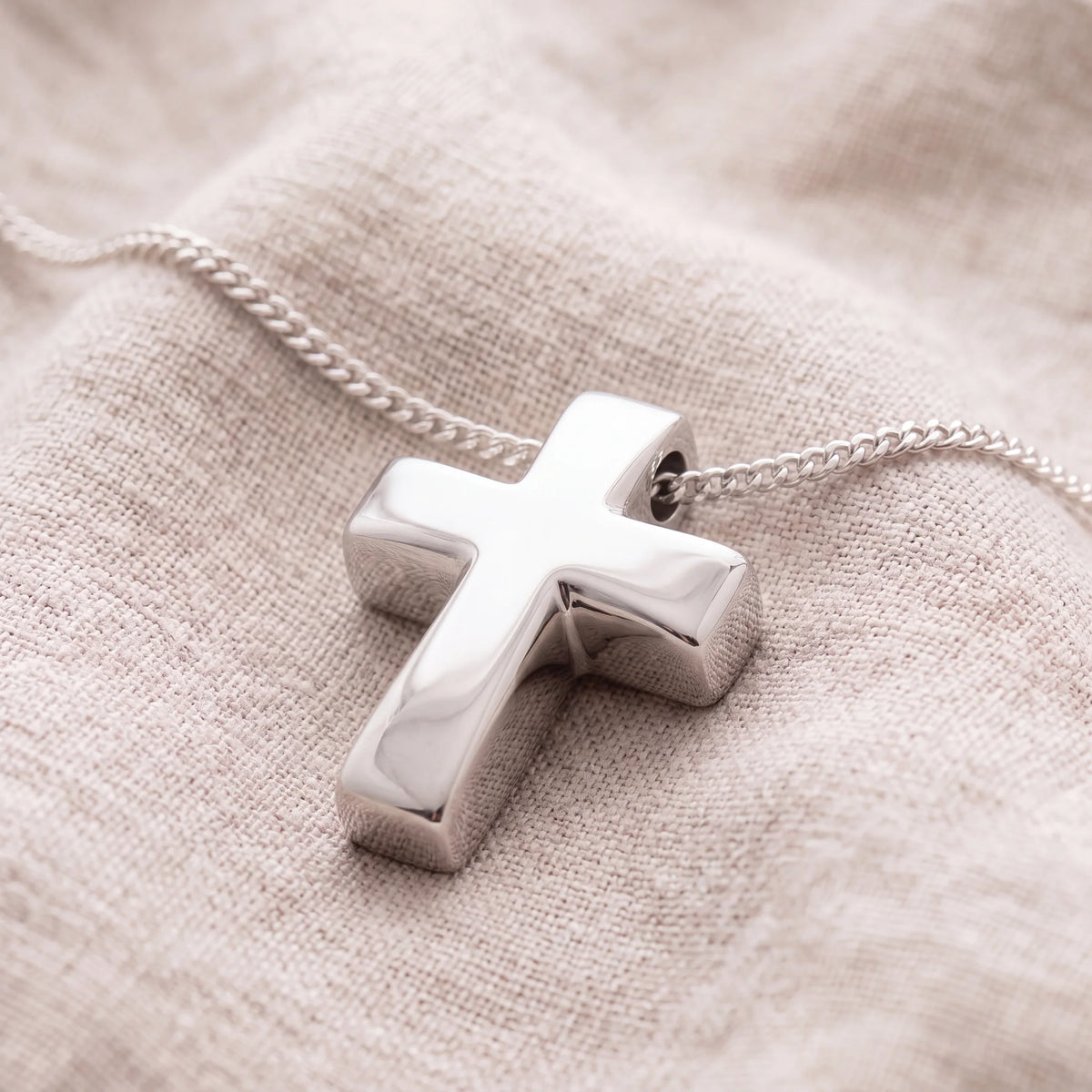 Self-fill-Cross-Memorial-Ashes-Pendant-On-Linen