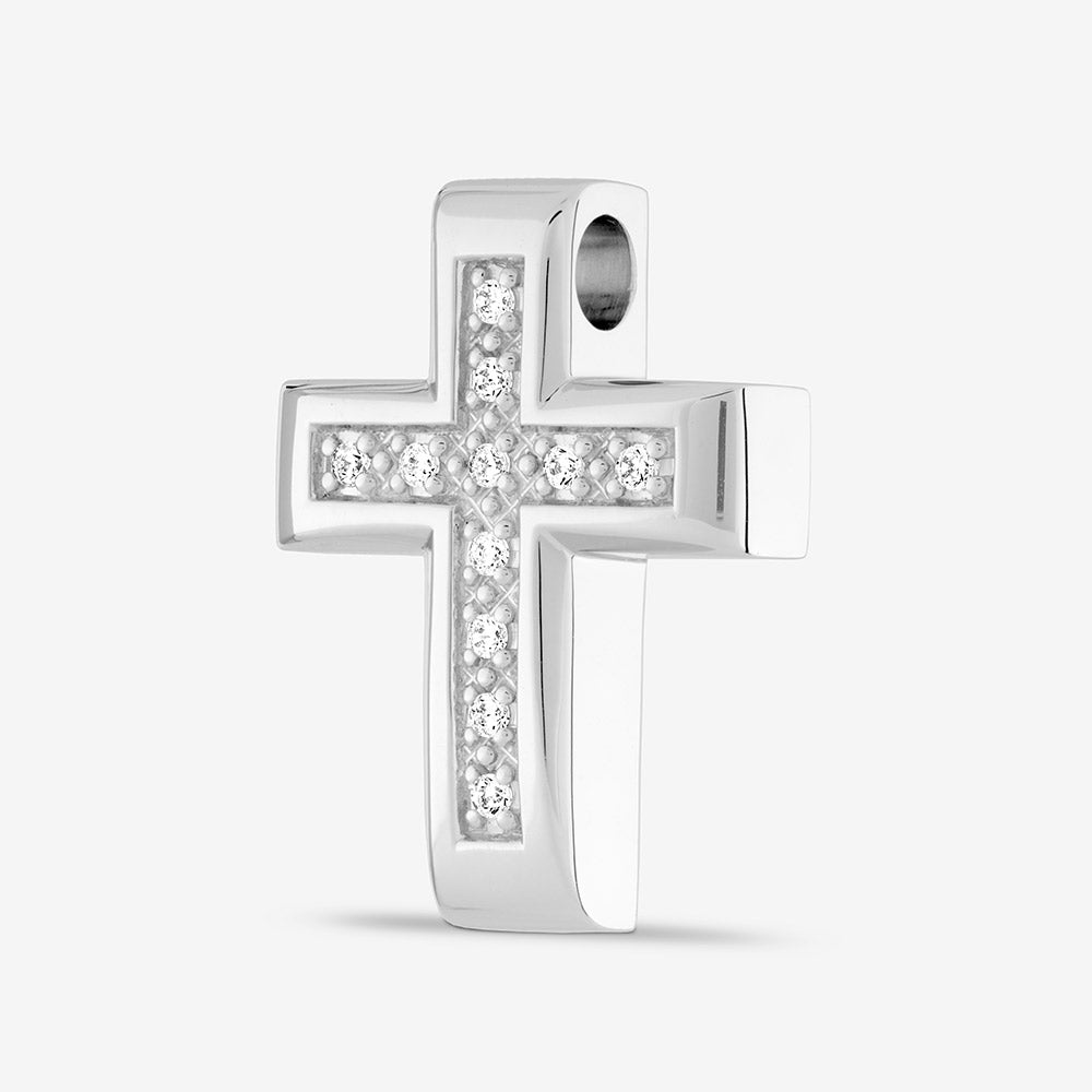 Self fill Crystal Cross Memorial Ashes Pendant in Sterling Silver