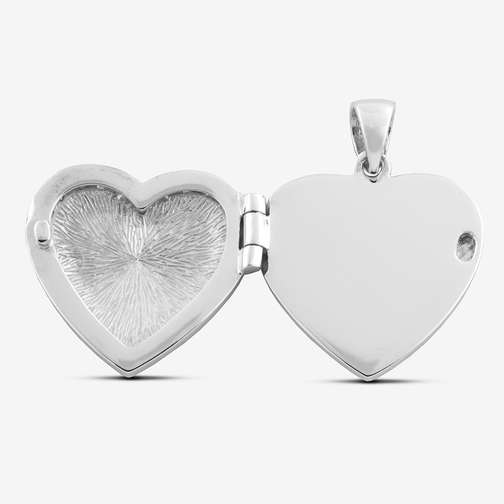 Self fill Crystal Heart Locket Memorial Ashes Pendant Open in Sterling Silver