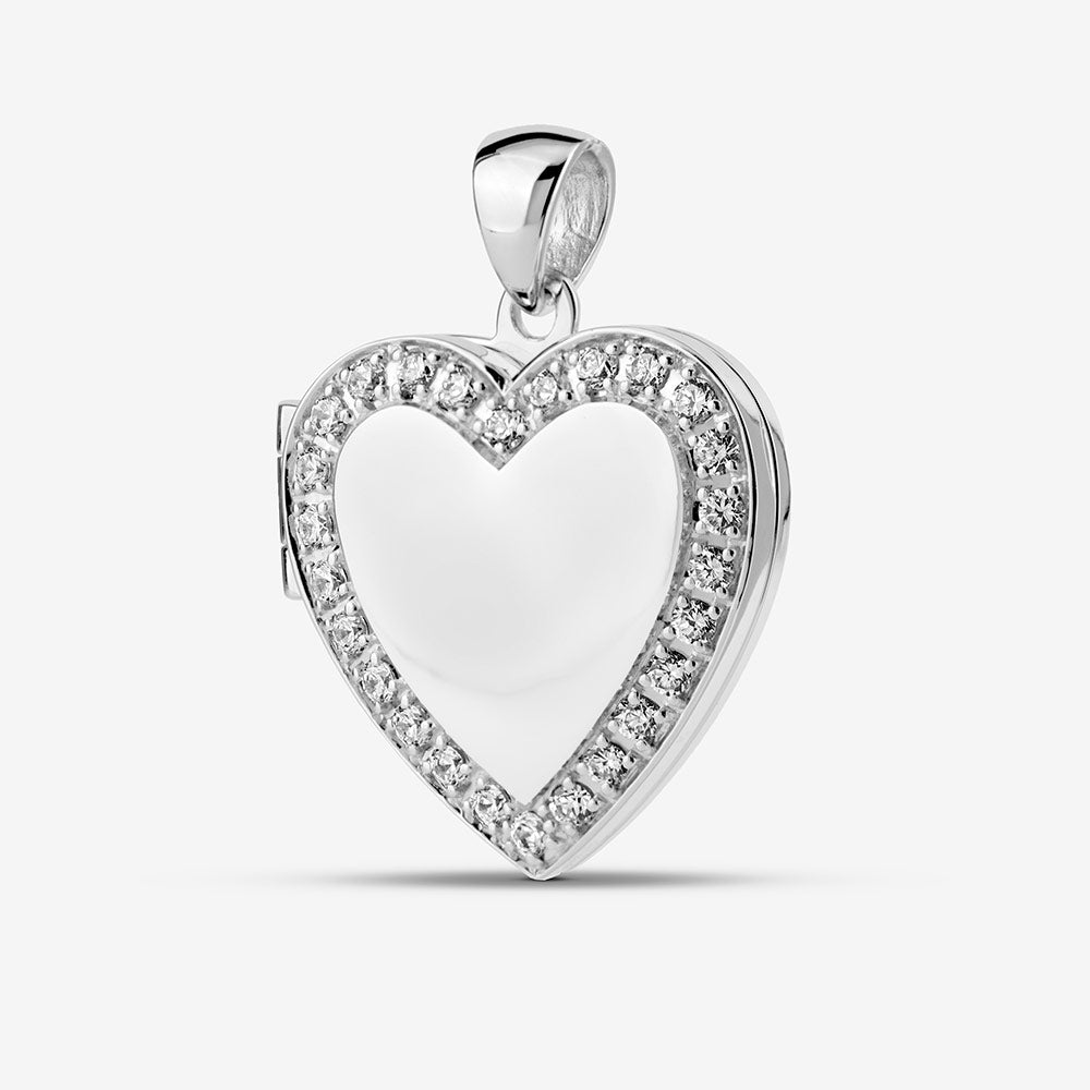 Self fill Crystal Heart Locket Memorial Ashes Pendant in Sterling Silver