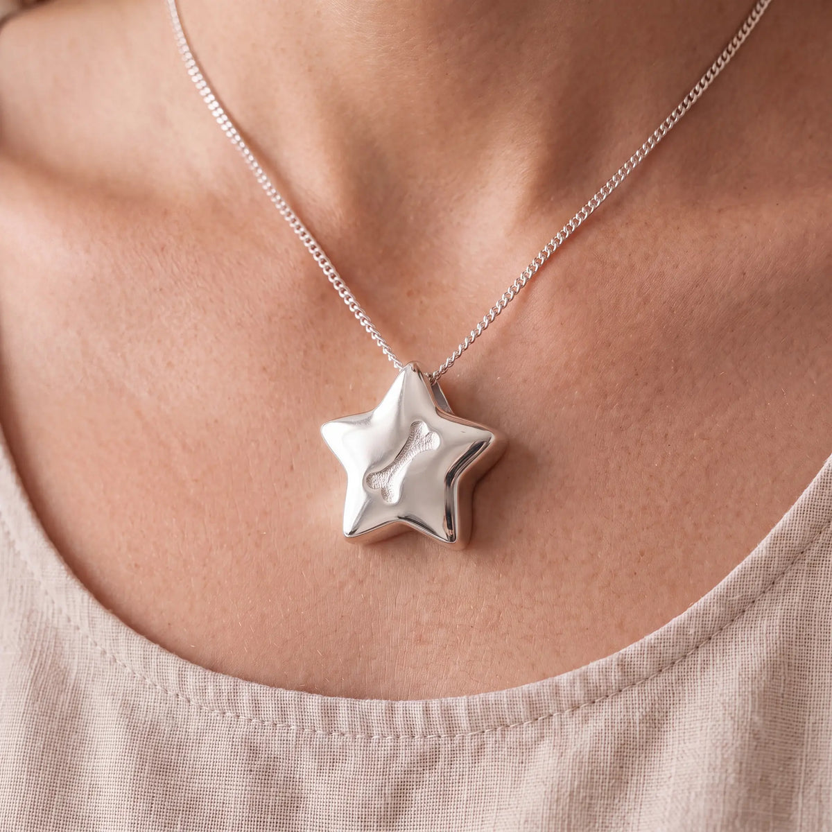 Self-fill-Dog-Bone-Star-Memorial-Ashes-Pendant-Worn