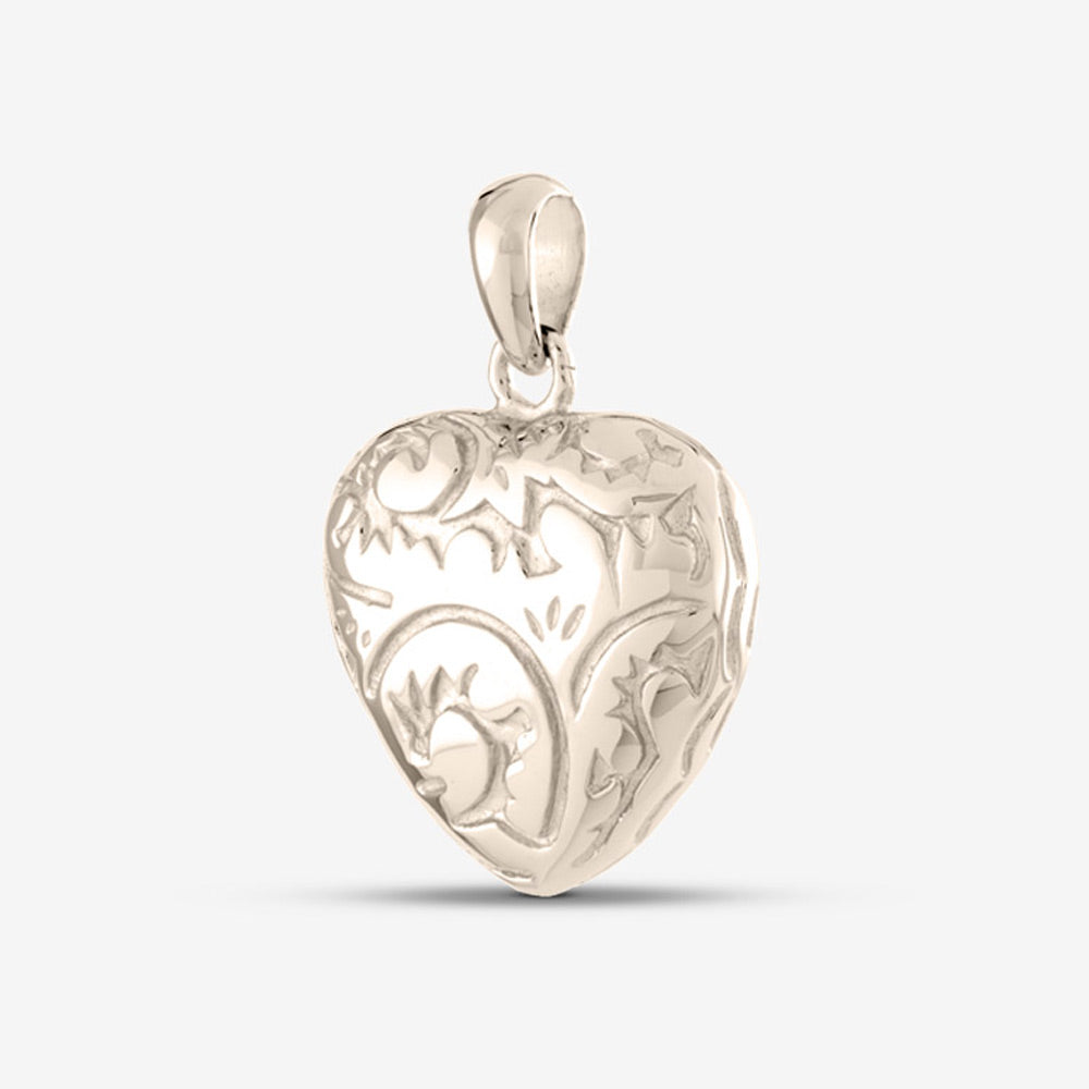 Self fill Flourish Heart Memorial Ashes Pendant in White Gold