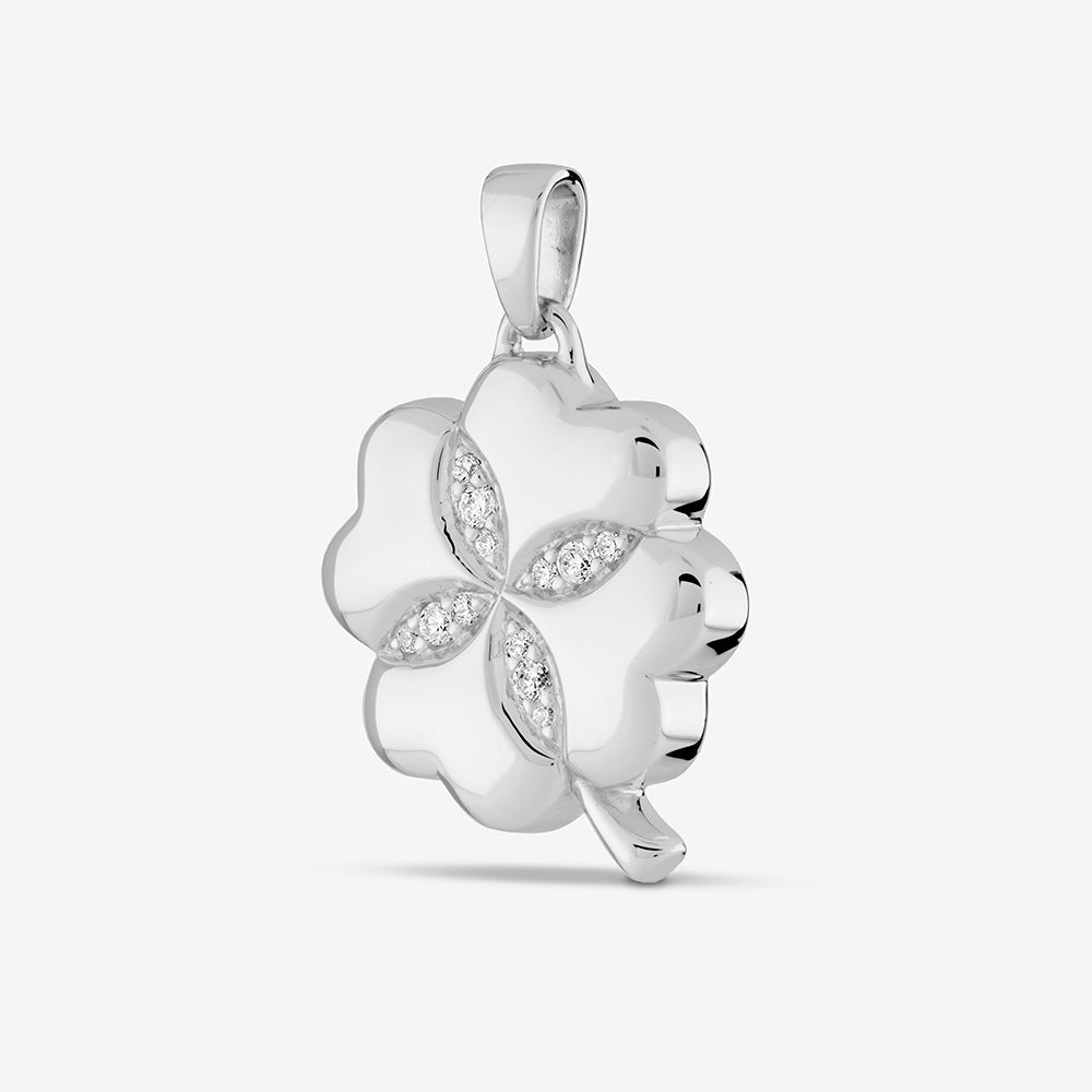 Self fill Four Leaf Clover Crystal Memorial Ashes Pendant in Sterling Silver