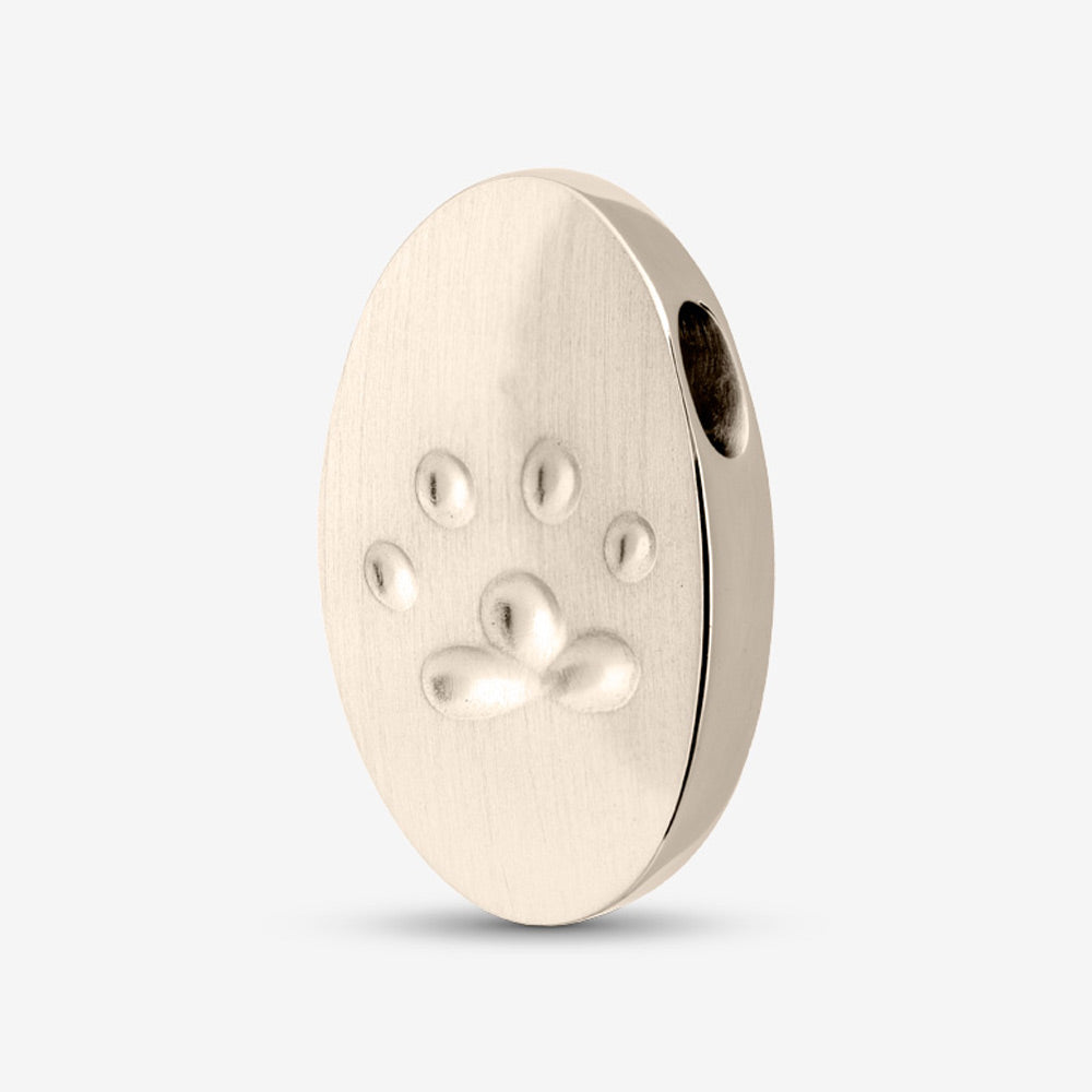 Self fill Paw Print Oval Memorial Ashes Pendant in White Gold