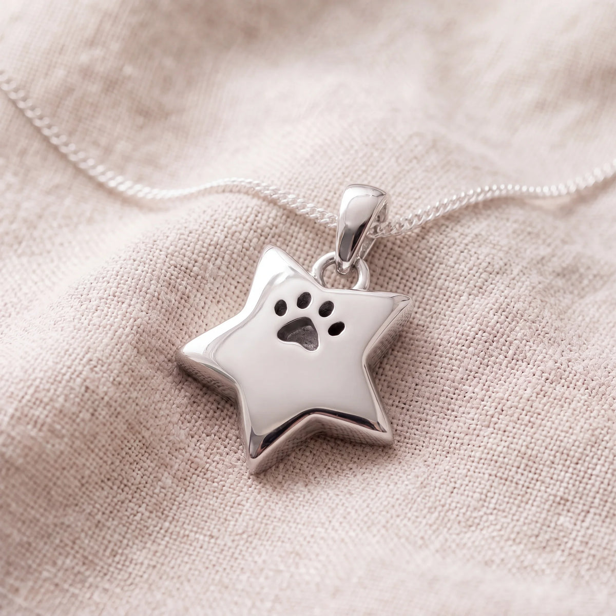 Self-fill-Pawprint-Star-Pet-Memorial-Ashes-Pendant-On-Linen