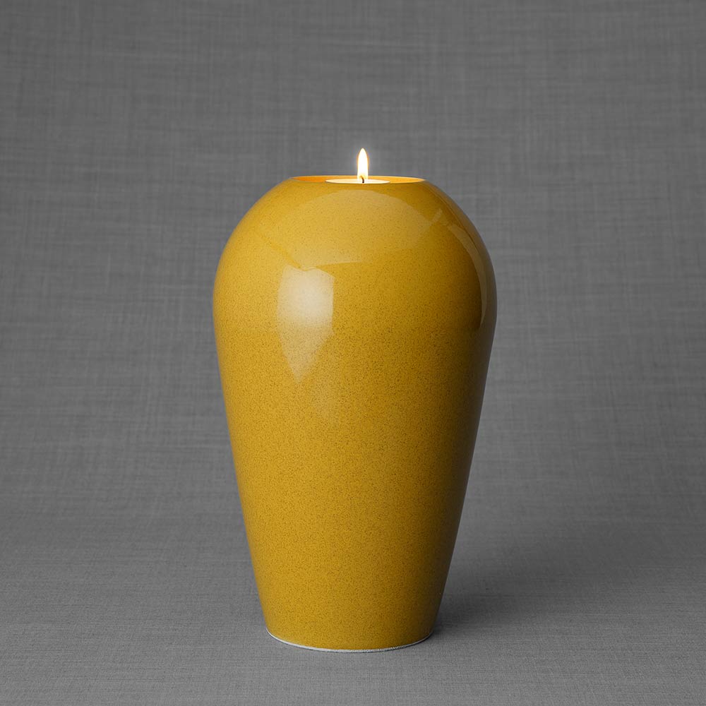 Serenity Adult Cremation Urn for Ashes in Amber Yellow Front View