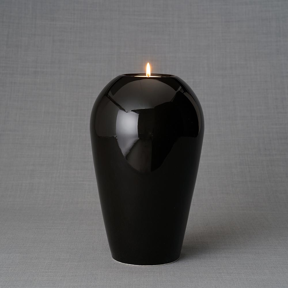 Serenity Adult Cremation Urn for Ashes in Glossy Black Front View