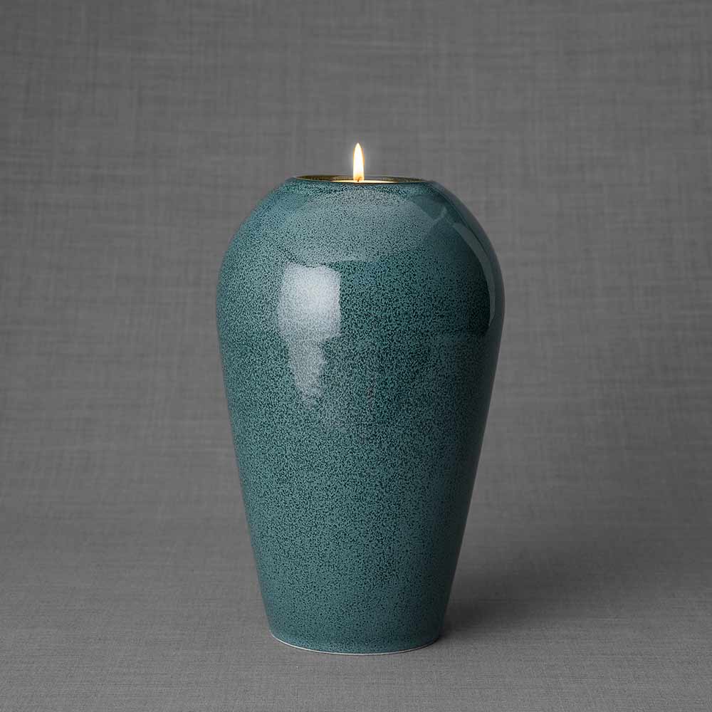 Serenity Adult Cremation Urn for Ashes in Oily Blue Melange Front View