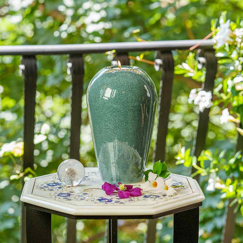 Serenity Adult Cremation Urn for Ashes in Oily Blue Melange Outside