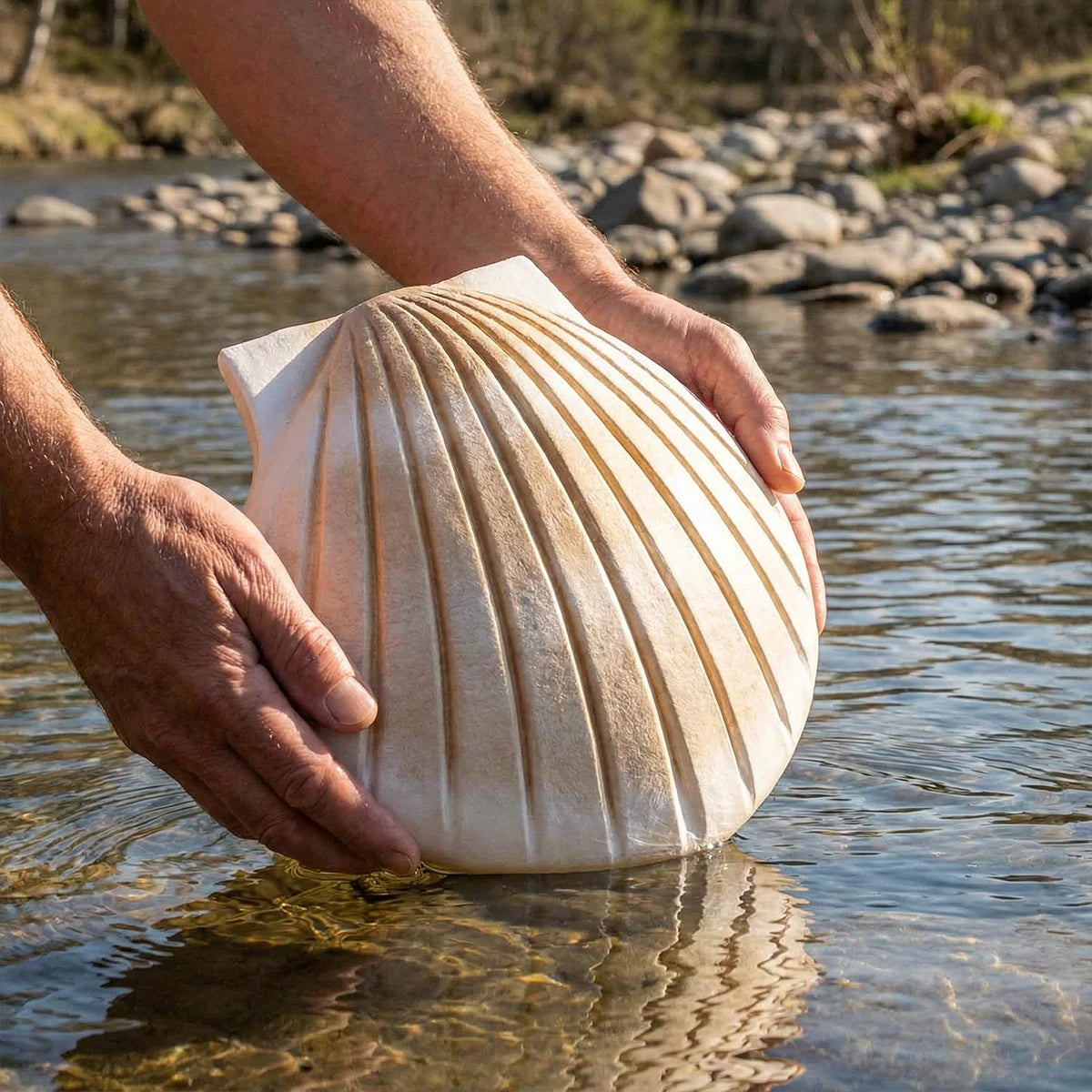 Shell Biodegradable Water Urns for Ashes in Pearl