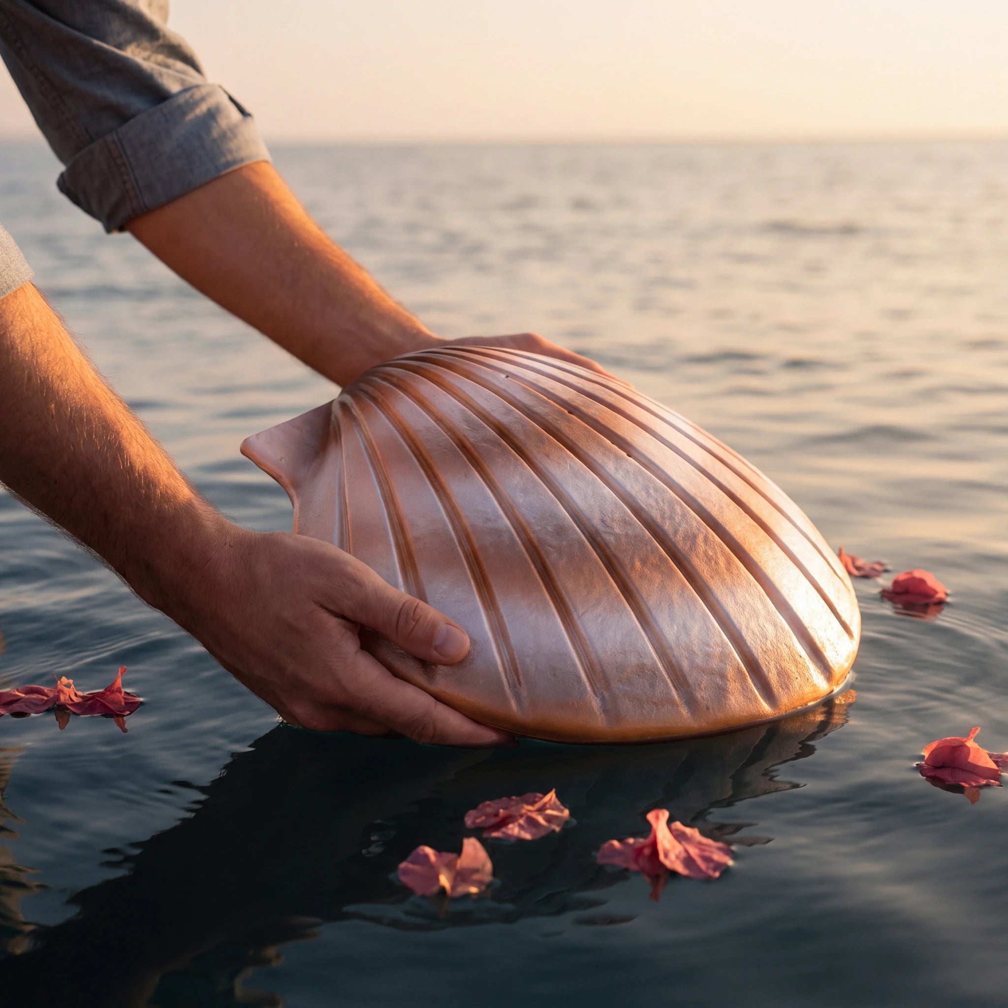 Shell Biodegradable Water Urn for Ashes in Pearl