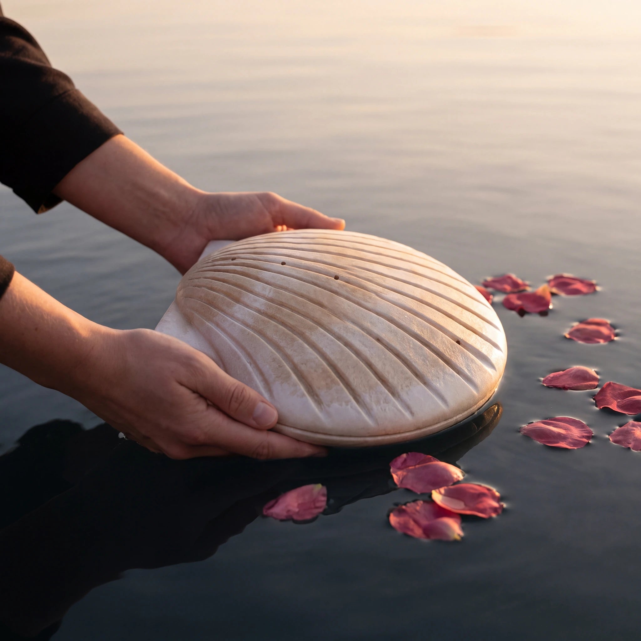 Shell Biodegradable Water Urn for Ashes in Sand