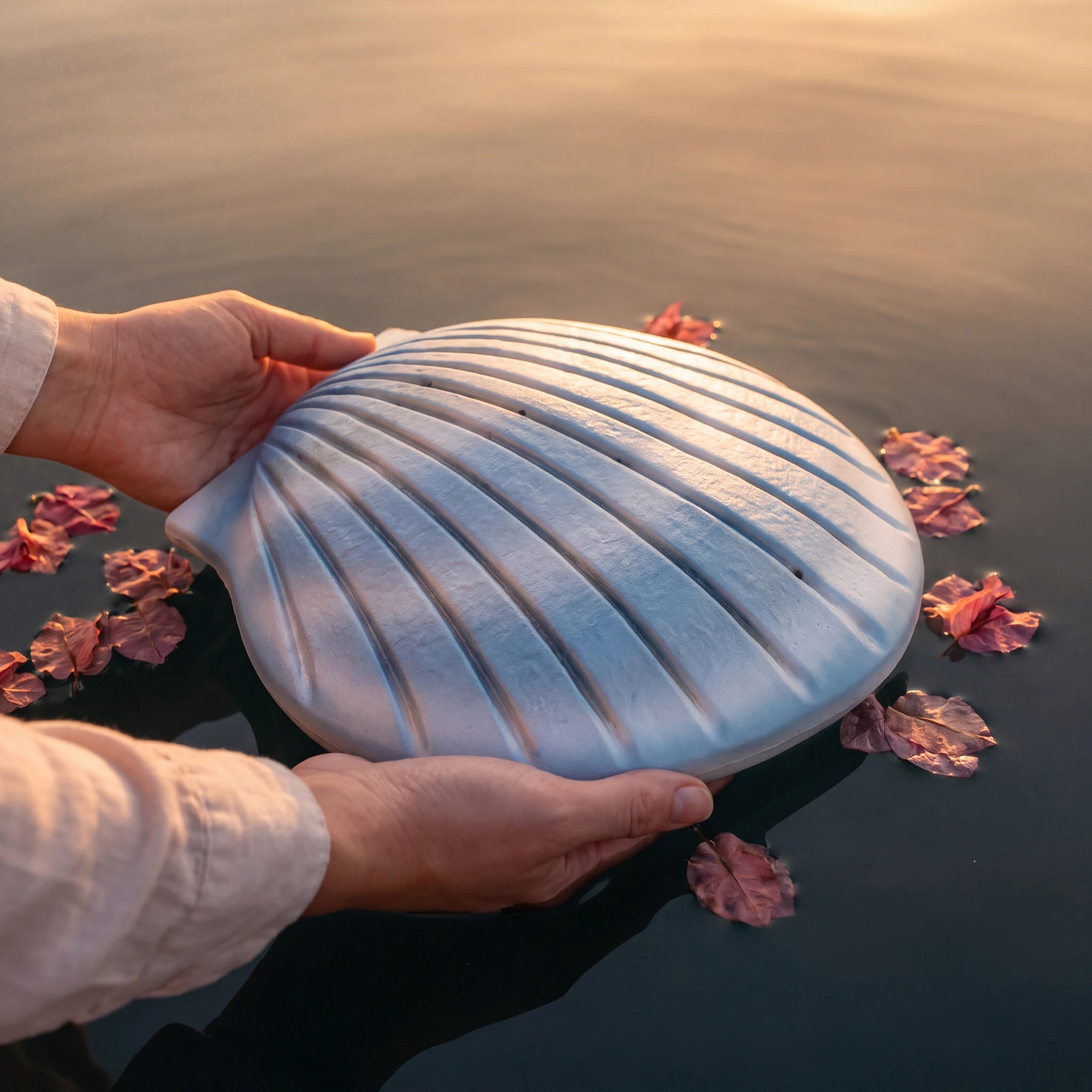 Shell Biodegradable Water Urns for Ashes in Aqua Blue