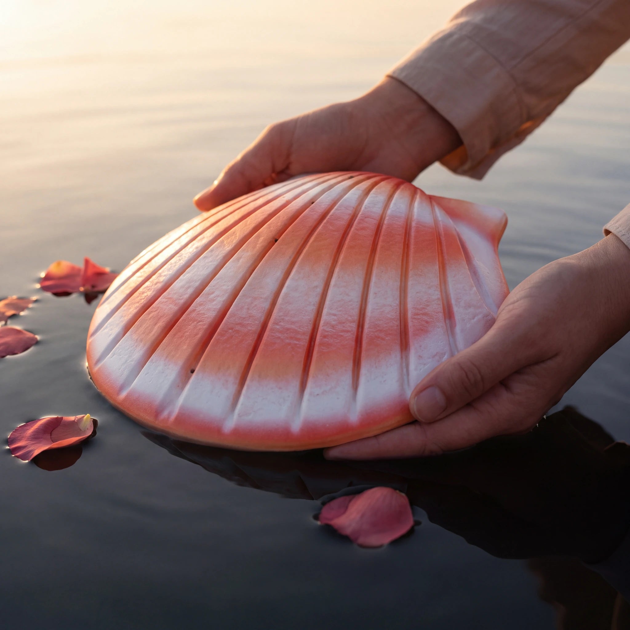 Shell Biodegradable Water Urns for Ashes in Coral Pink