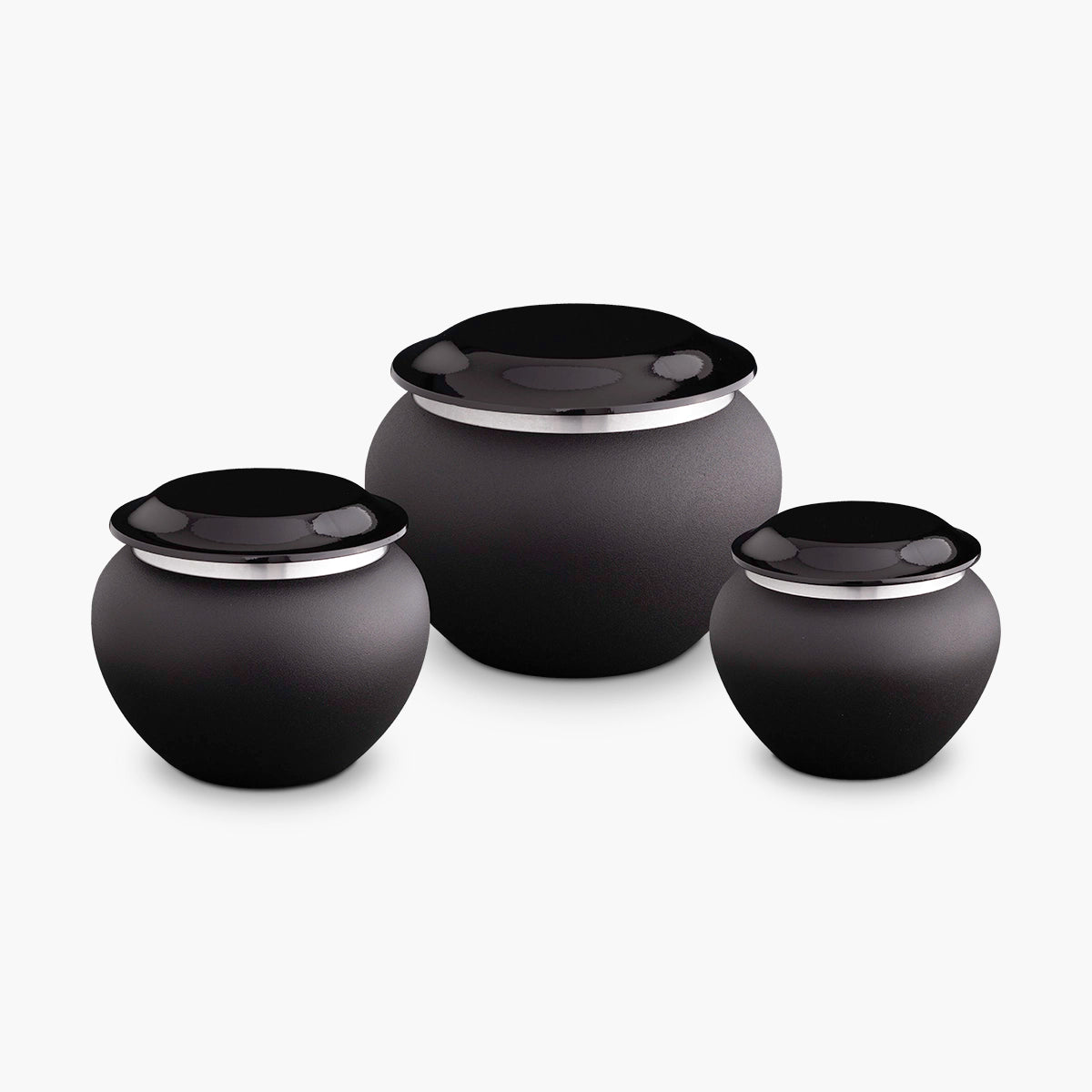 Silver Band Pet Urn for Ashes in Black Medium Set