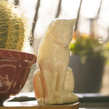 Sitting Cat Urn for Ashes in Crackle Glaze