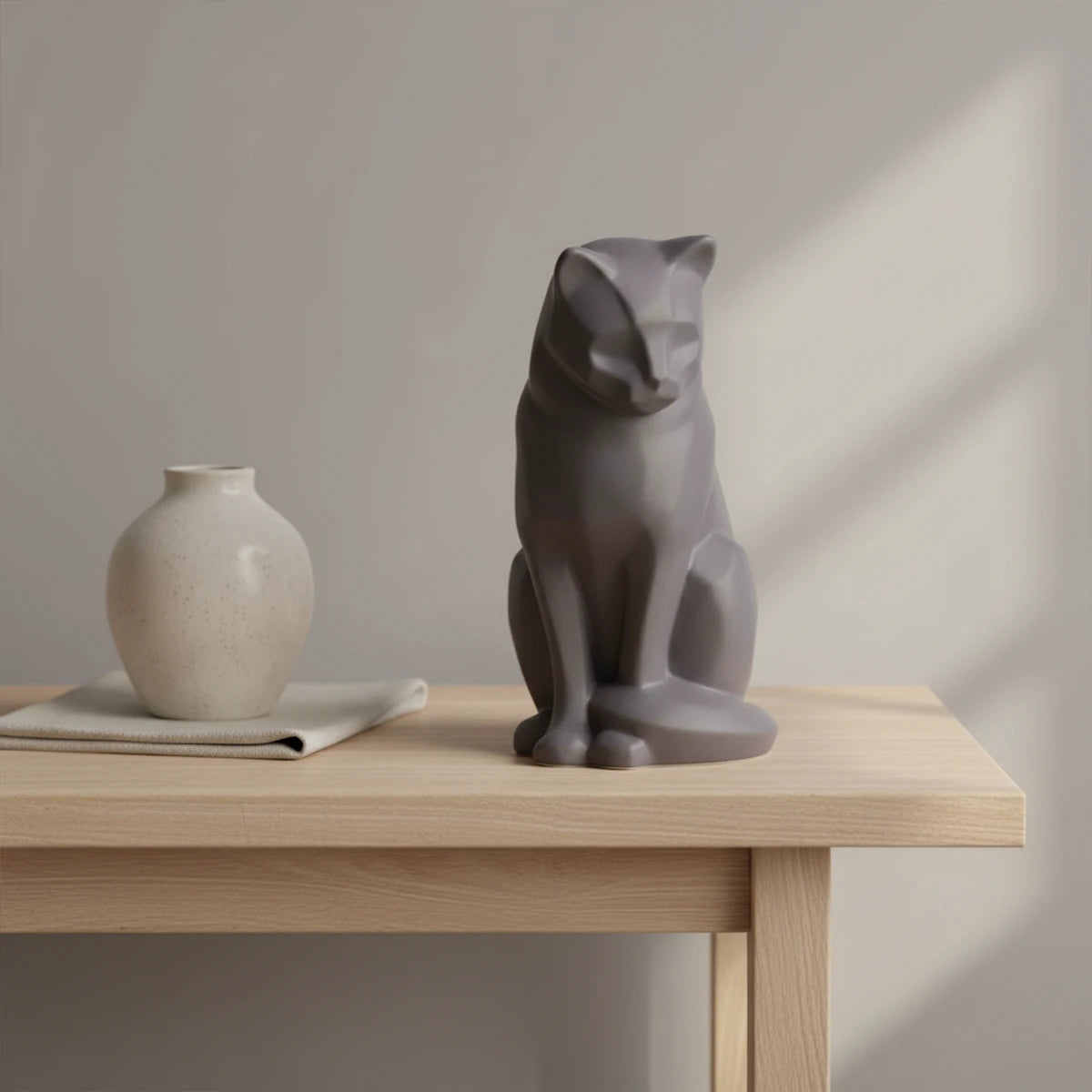 Sitting Cat Urn for Ashes in Matte Grey