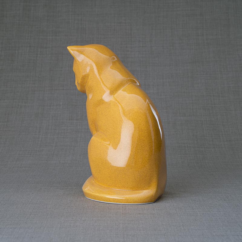 Sitting Cat Cremation Urn For Pets Ashes Amber Angled View