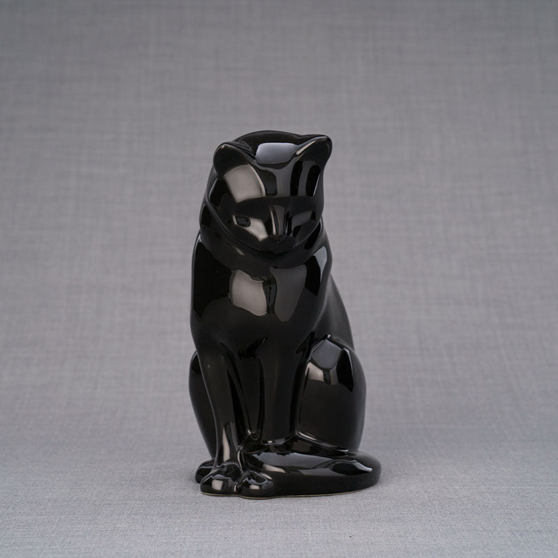 Sitting Cat Cremation Urn For Pets Ashes Black Front View