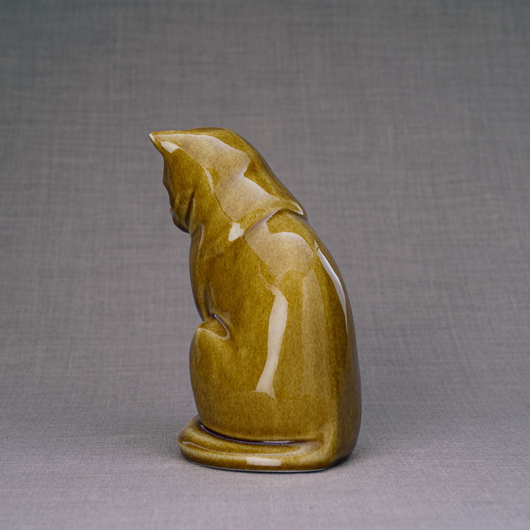 Sitting Cat Cremation Urn For Pets Ashes Dark Sand Angled View
