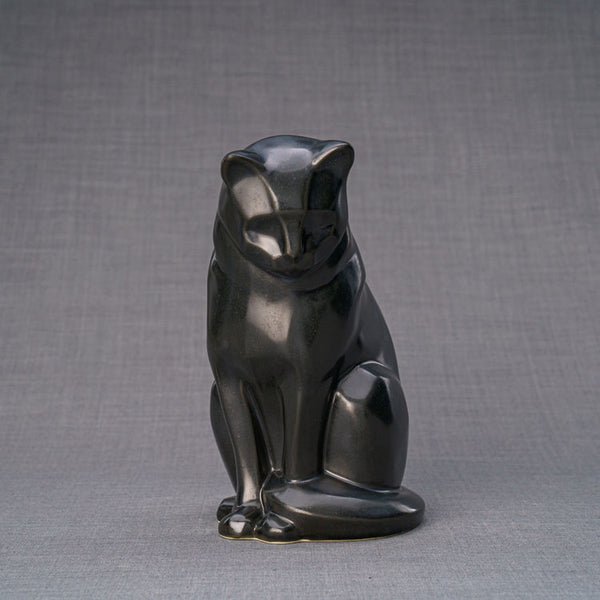 Sitting Cat Cremation Urn For Pets Ashes Matte Black Front View
