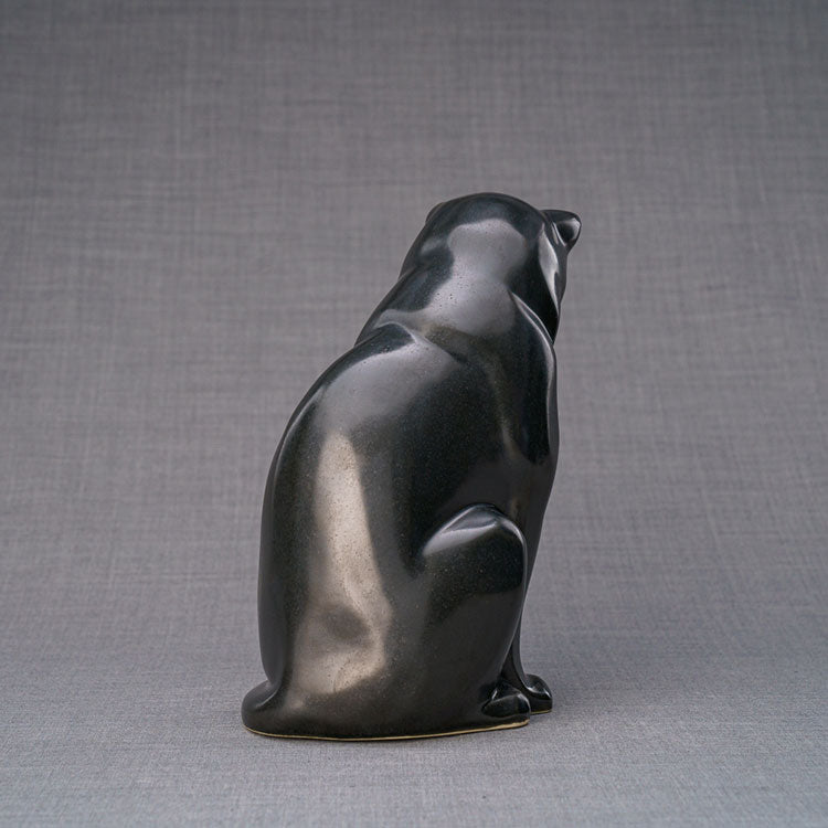 Sitting Cat Cremation Urn For Pets Ashes Matte Black Rear View