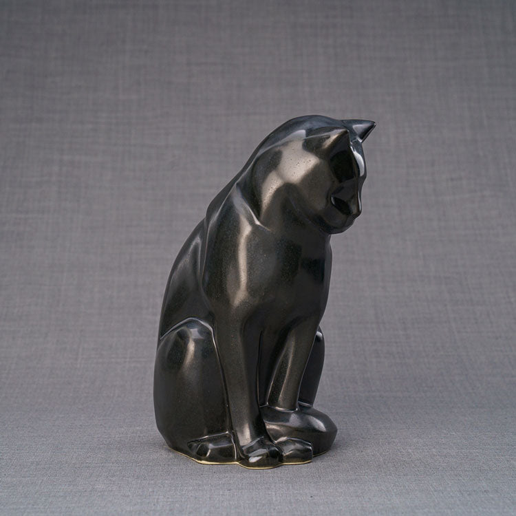 Sitting Cat Cremation Urn For Pets Ashes Matte Black Side View