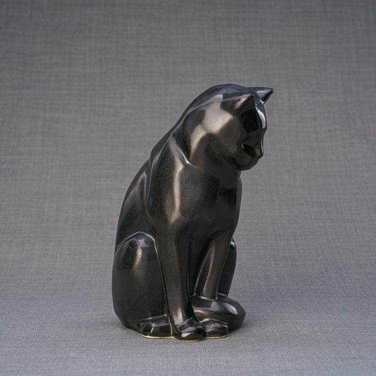 Sitting Cat Urn for Ashes in Matte Black
