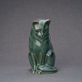 Sitting Cat Urn for Ashes in Oily Green