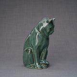 Sitting Cat Urn for Ashes in Oily Green